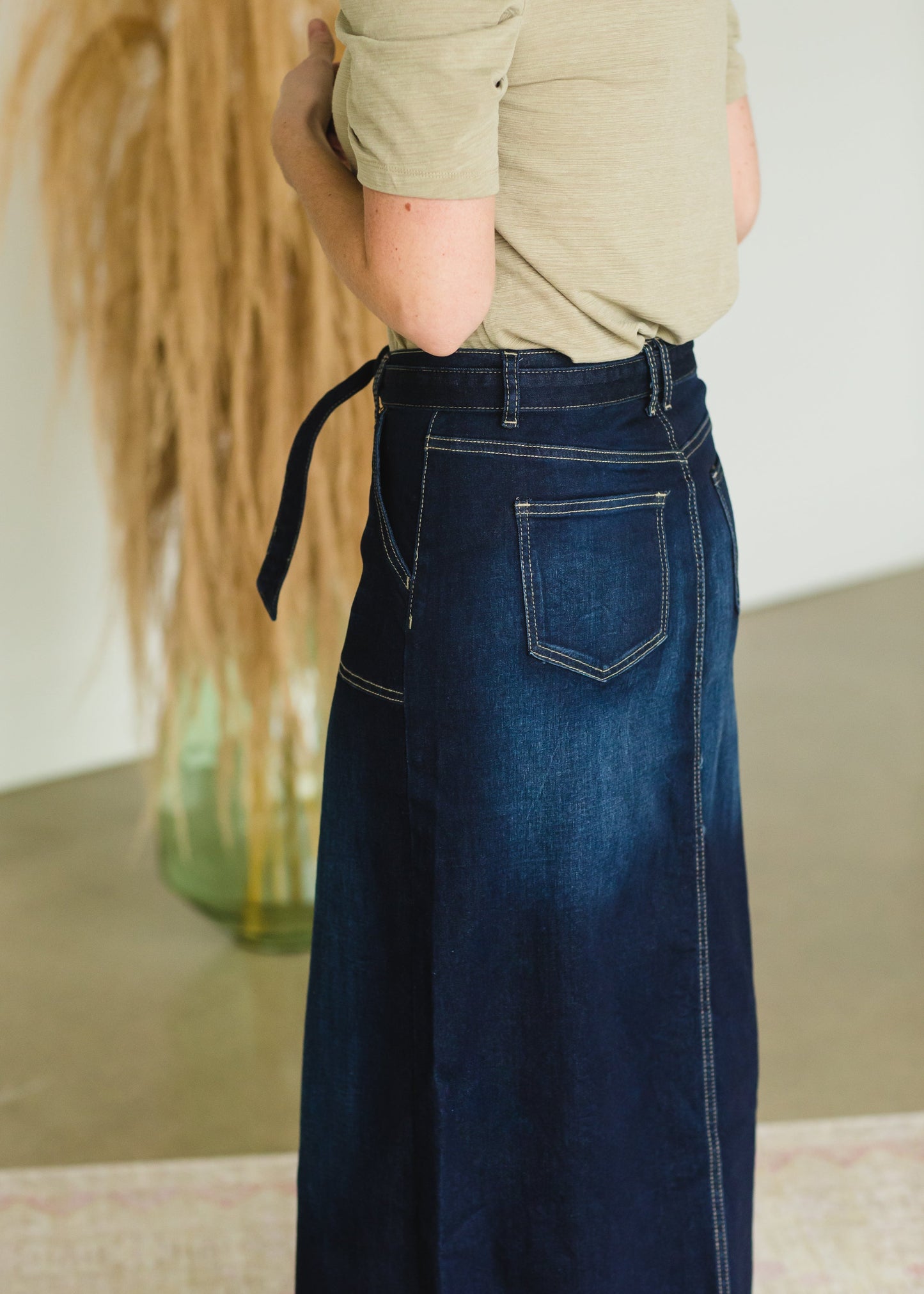 Belted Patch Pocket Long Denim Skirt - FINAL SALE Skirts