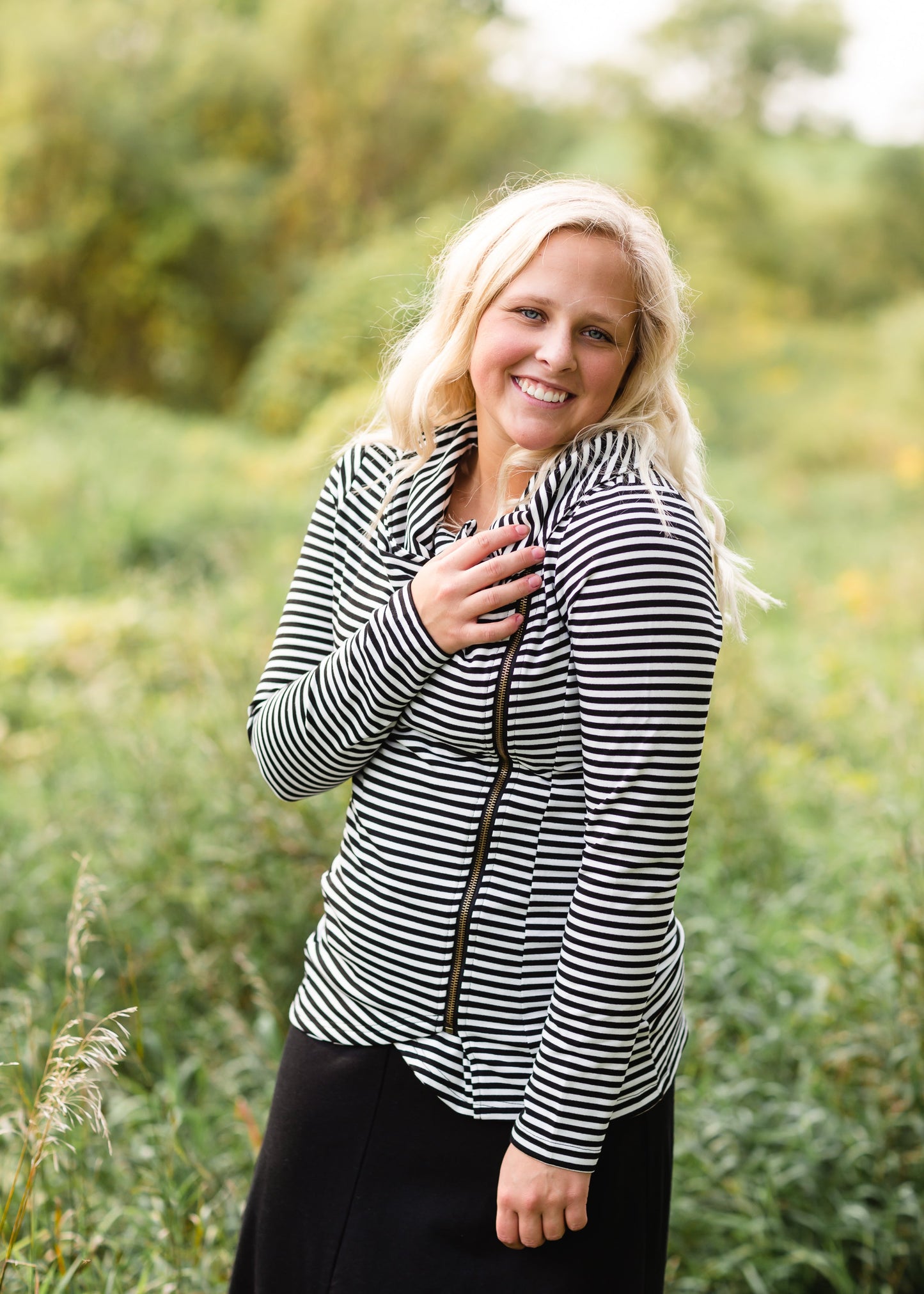 Black Asymmetrical Striped Zip Up - FINAL SALE Tops