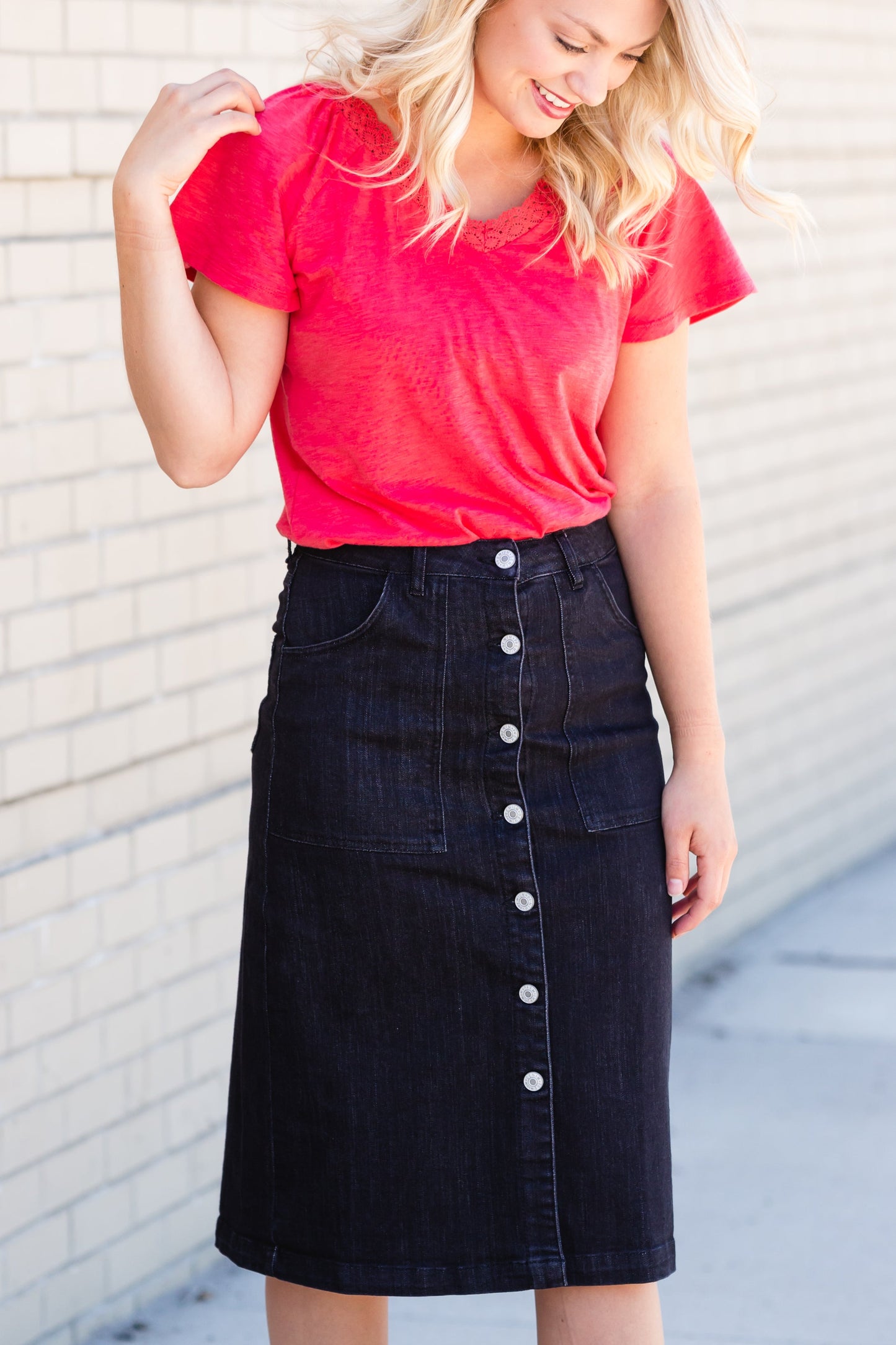 Black Button Front Utility Midi Skirt - FINAL SALE Skirts