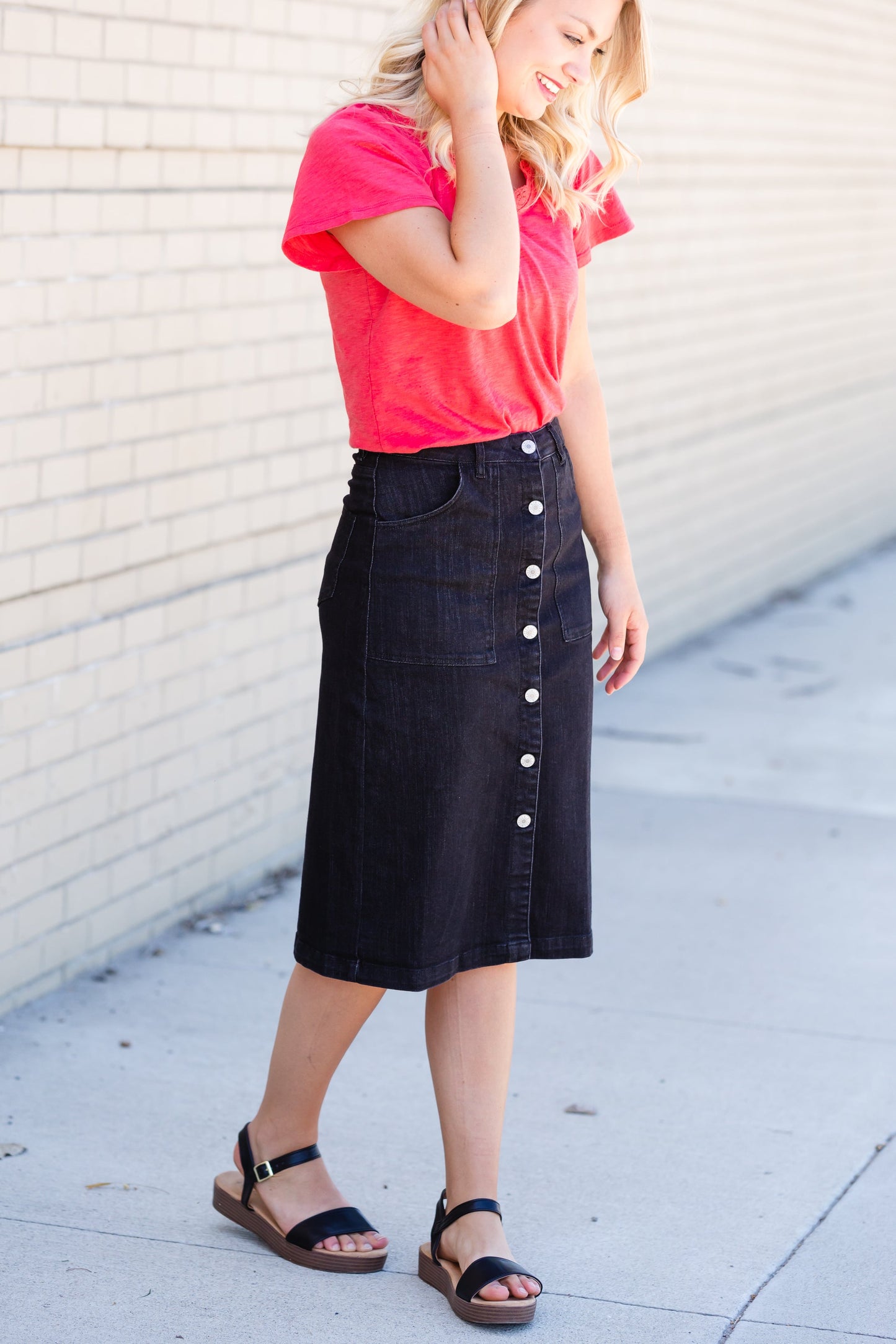 Black Button Front Utility Midi Skirt - FINAL SALE Skirts