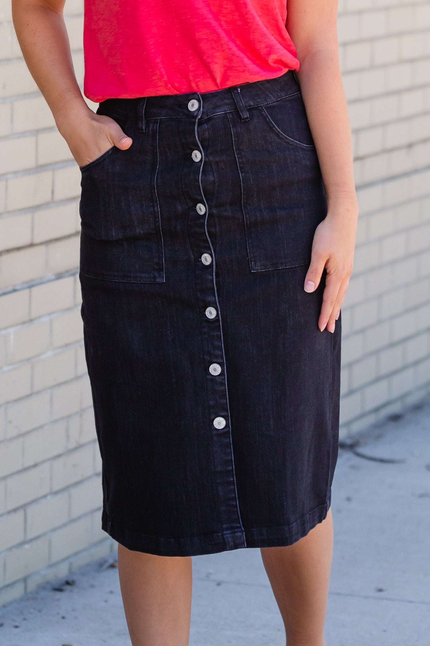 Black Button Front Utility Midi Skirt - FINAL SALE Skirts
