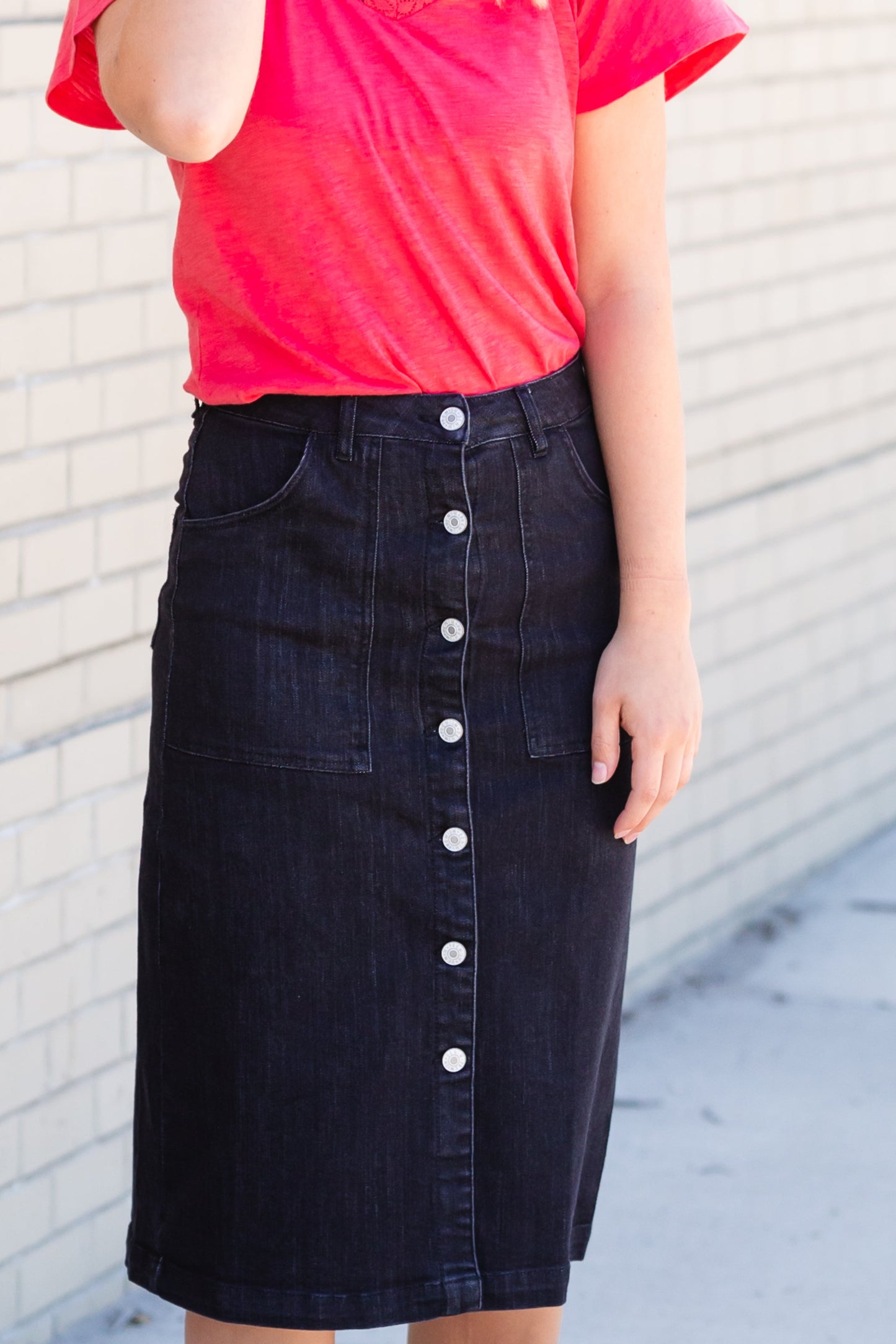 Black Button Front Utility Midi Skirt - FINAL SALE Skirts