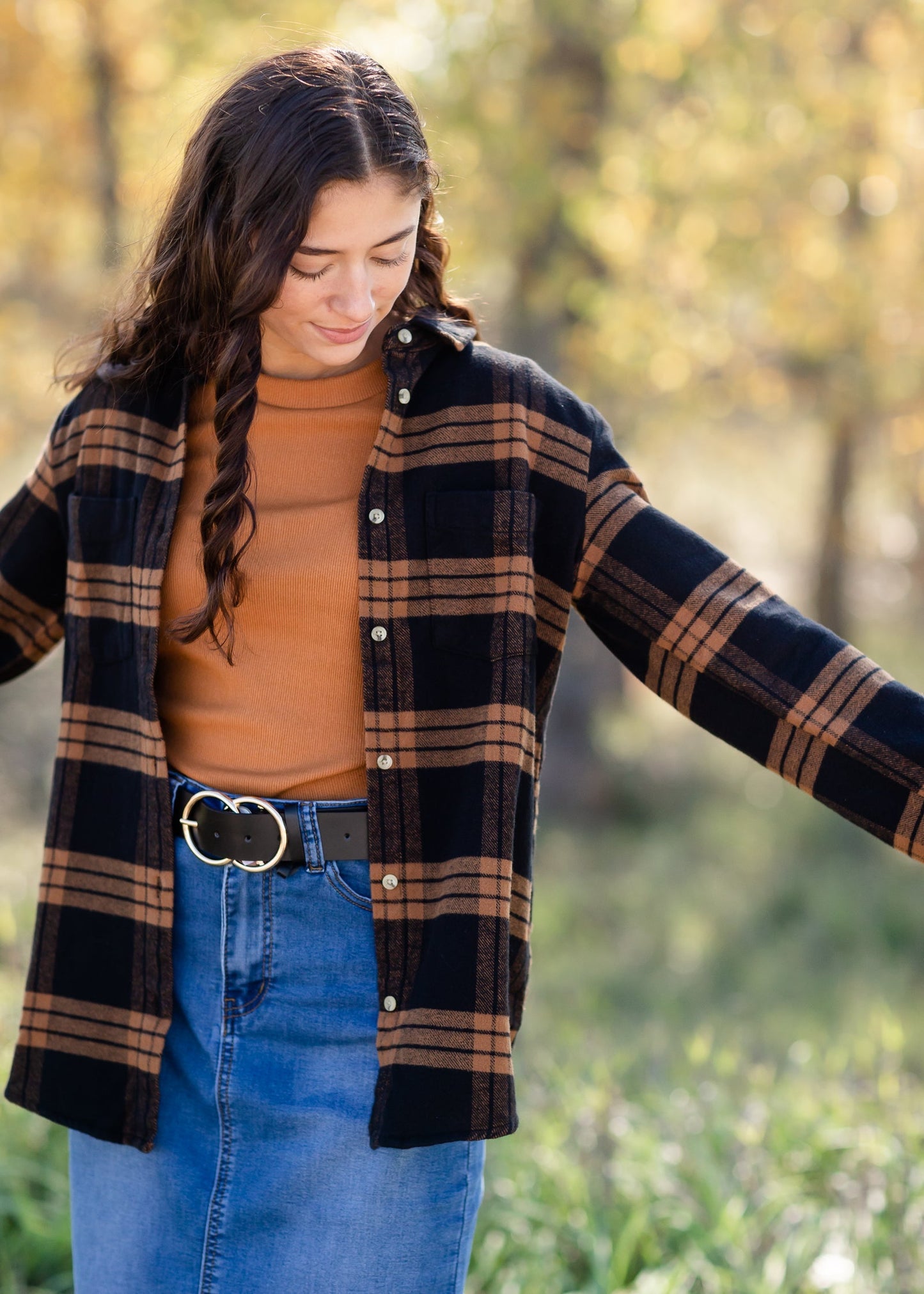 Black + Camel Plaid Pocket Button Front Shacket Tops Thread & Supply