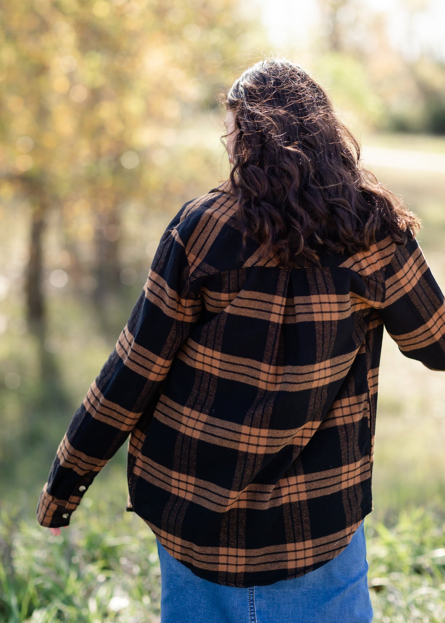 Black + Camel Plaid Pocket Button Front Shacket Tops Thread & Supply