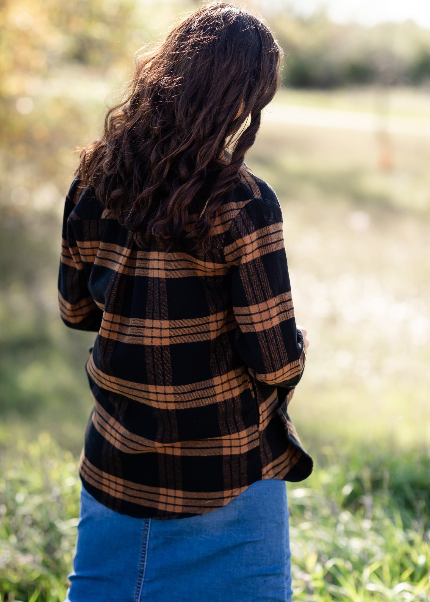 Black + Camel Plaid Pocket Button Front Shacket Tops Thread & Supply