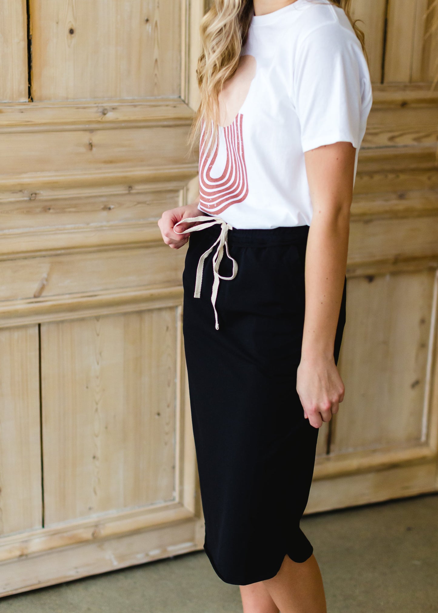 Black Cotton Elastic Waist Midi Skirt - FINAL SALE Skirts