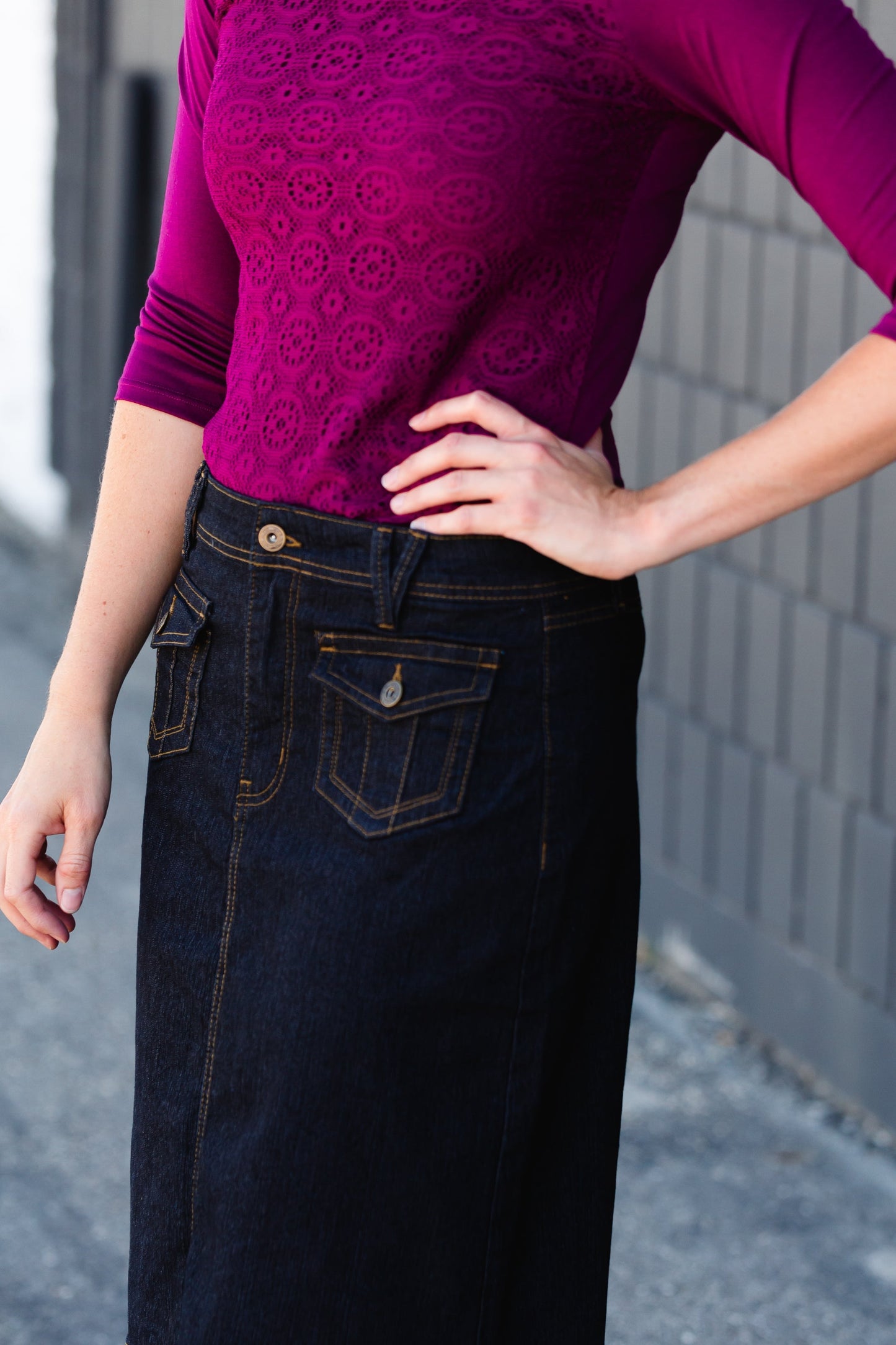 Black Denim Pocket Detail Midi Skirt - FINAL SALE Skirts