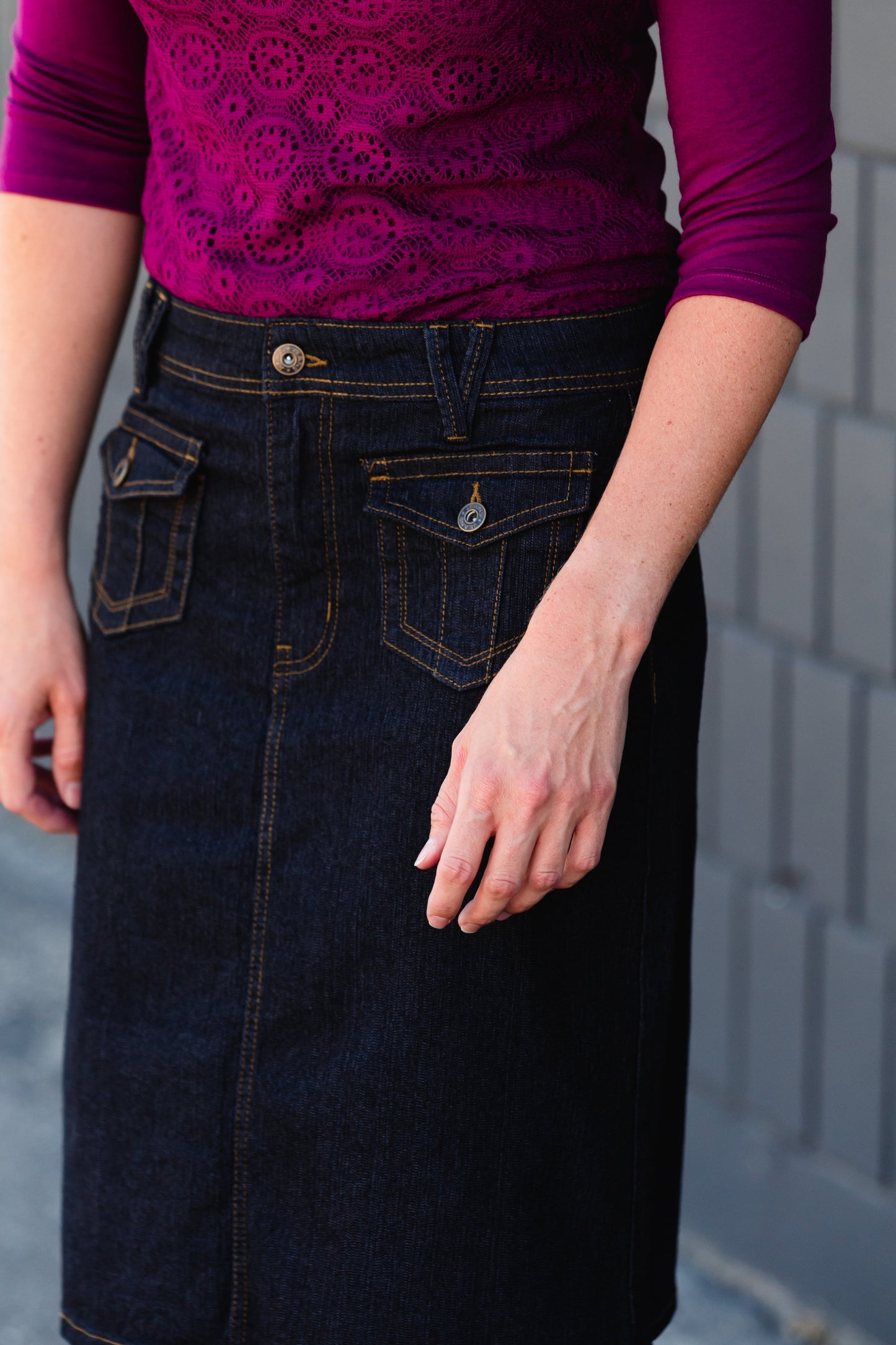 Black Denim Pocket Detail Midi Skirt - FINAL SALE Skirts