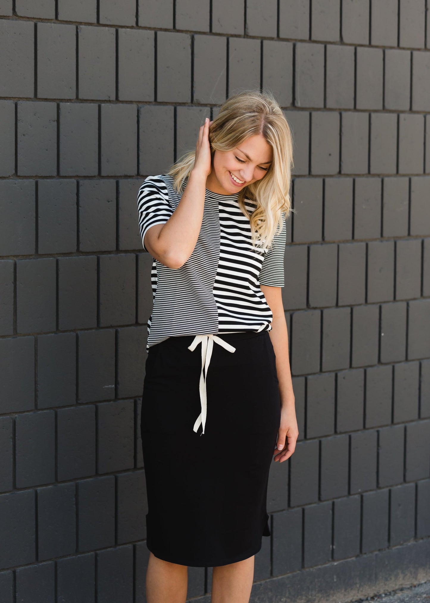 Black Drawstring Midi Skirt Skirts