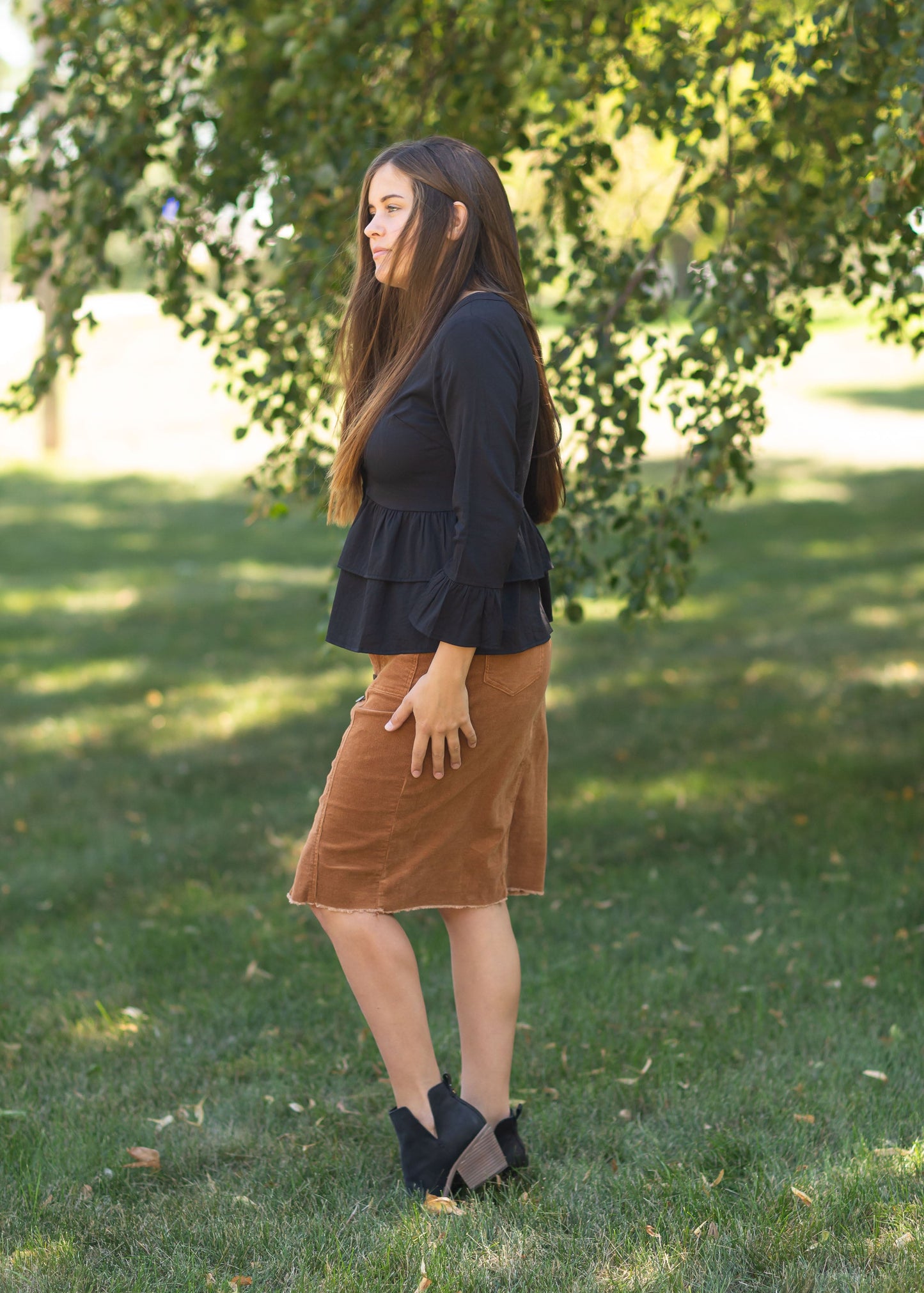 Black Miriam Button Front Peplum Top Tops
