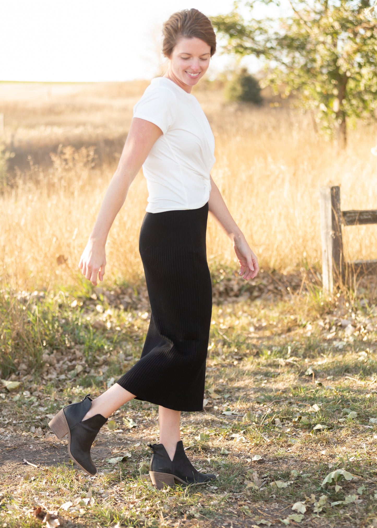 Black Ribbed Knit Sweater Midi Skirt Skirts