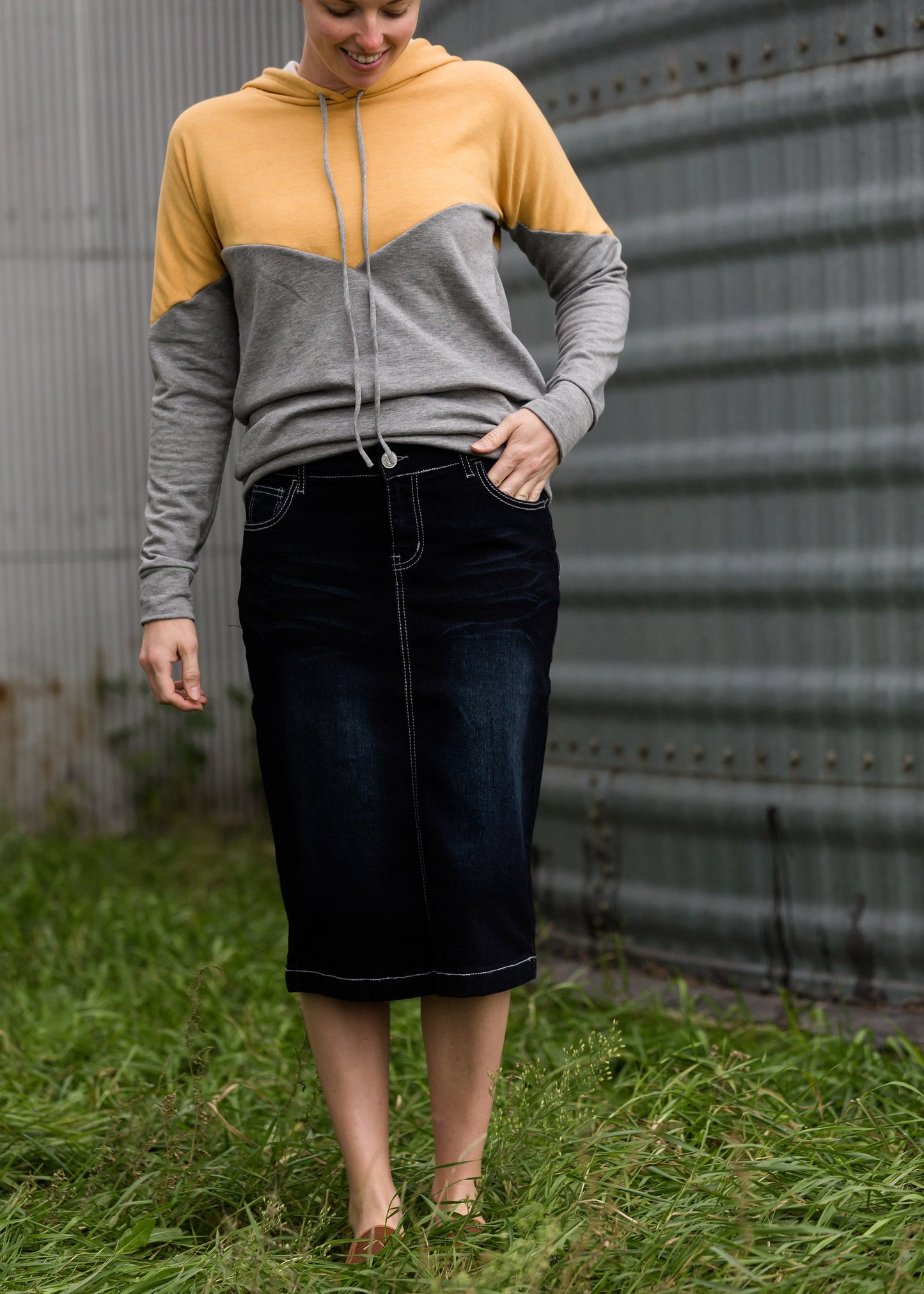 Black Wash Midi Denim Skirt - FINAL SALE Skirts