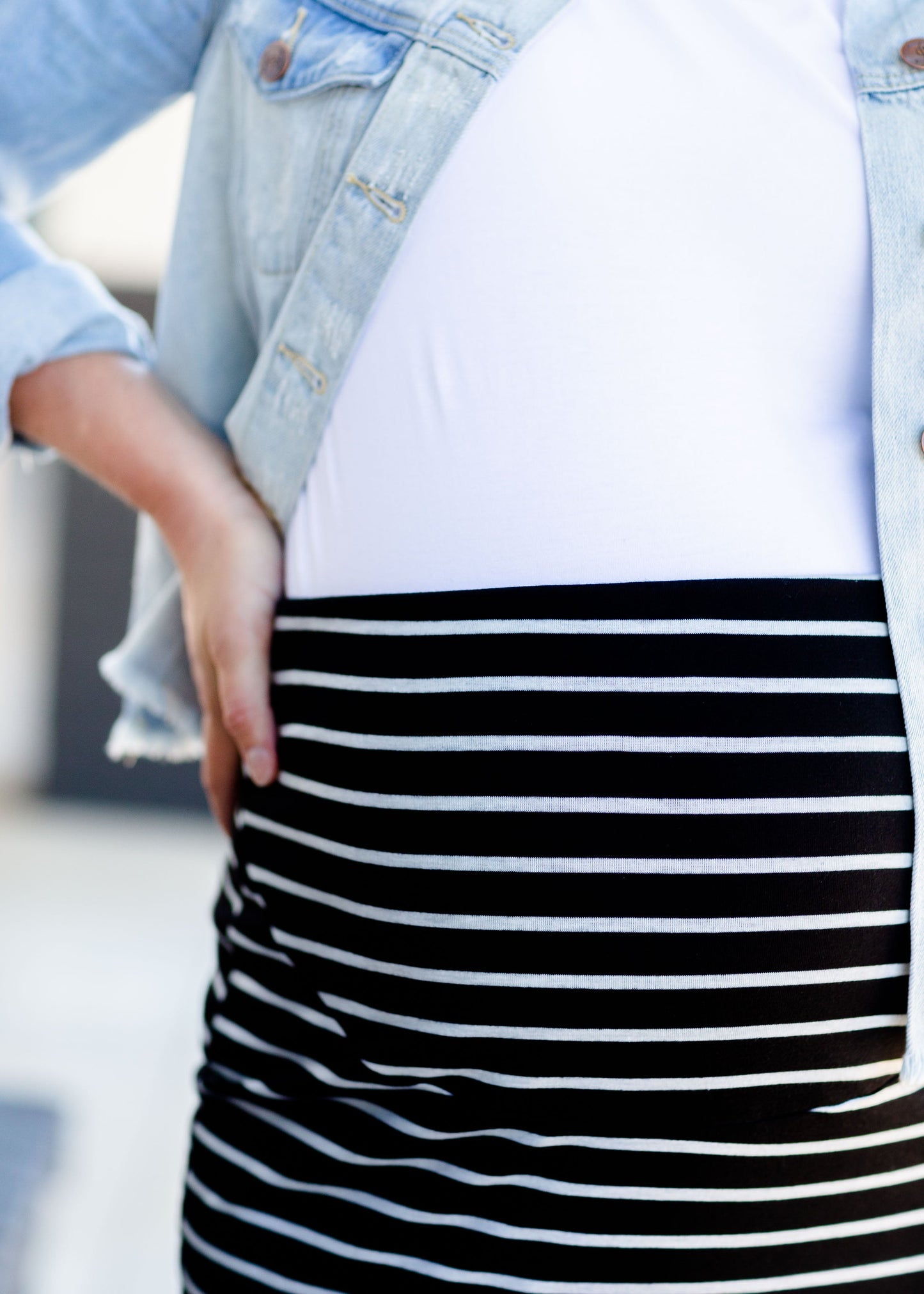 Black & White Striped Midi Skirt Skirts