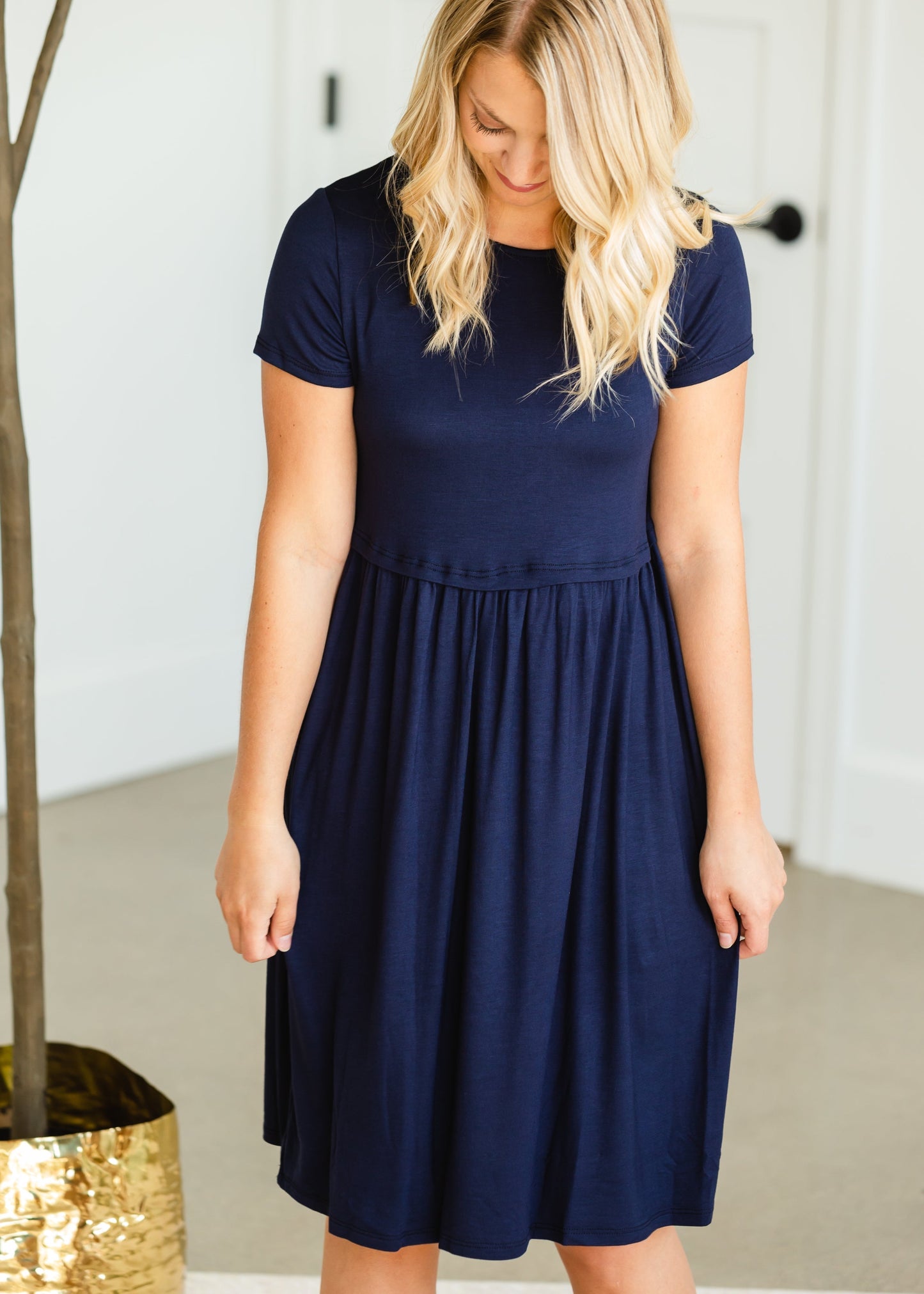 Blousy Front Navy Midi Dress - Final Sale Dresses