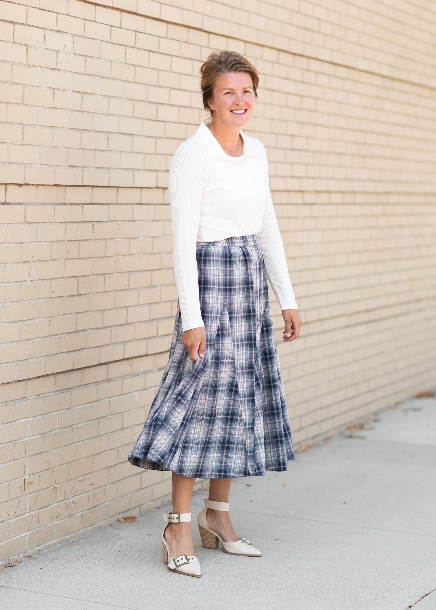 Blue Plaid Midi Skirt Skirts