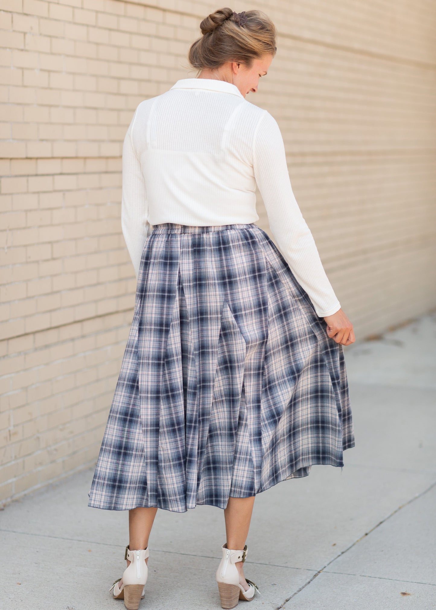 Blue Plaid Midi Skirt Skirts