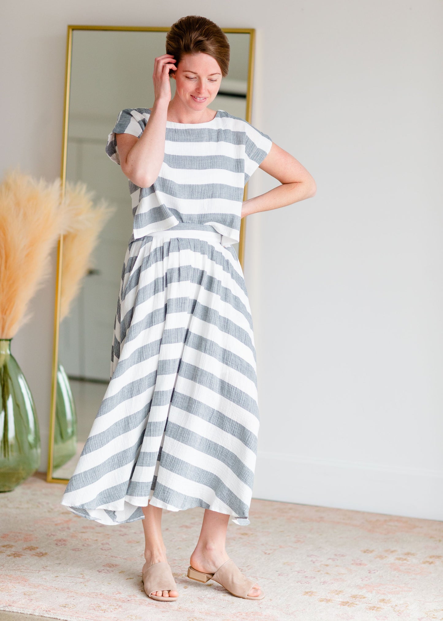 Blue & White Striped Top + Skirt Shirt Grade & Gather
