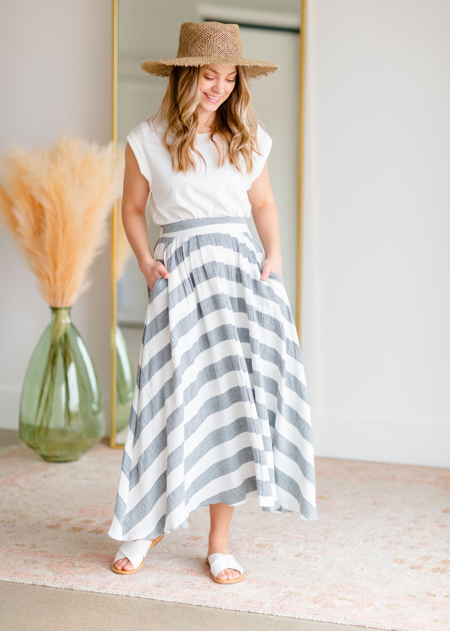Blue & White Striped Top + Skirt Shirt Grade & Gather