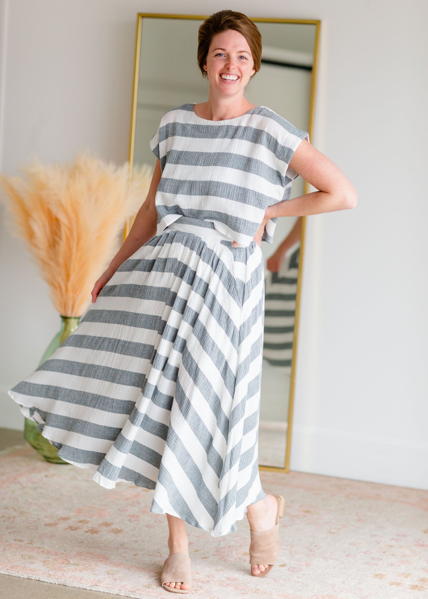 Blue & White Striped Top + Skirt Shirt Grade & Gather