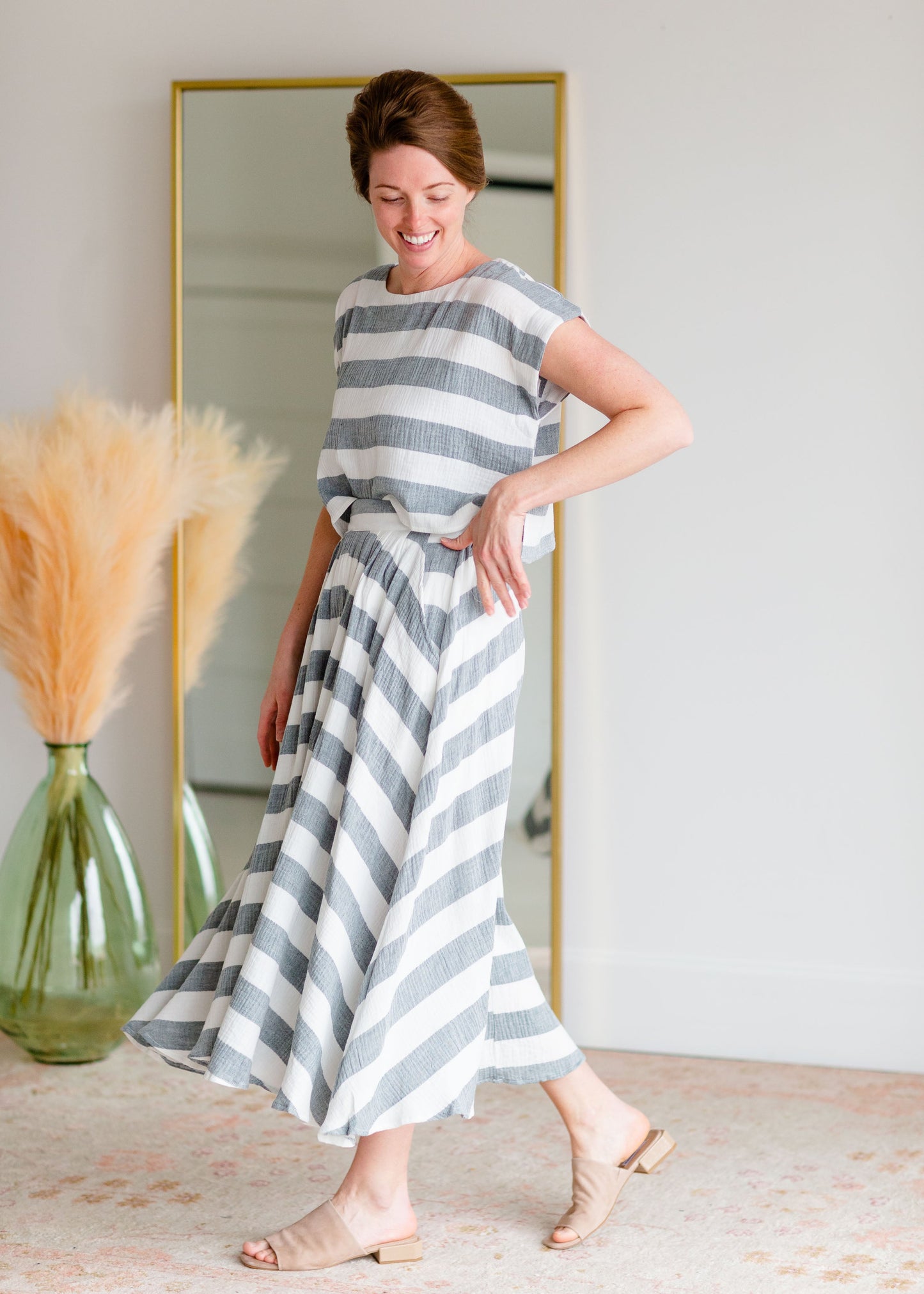 Blue & White Striped Top + Skirt Shirt Grade & Gather