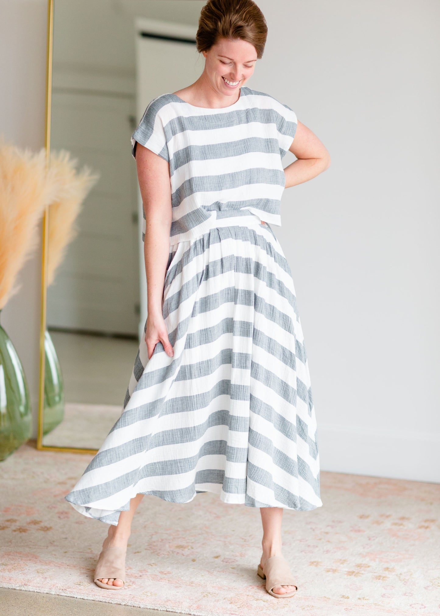 Blue & White Striped Top + Skirt Shirt Grade & Gather