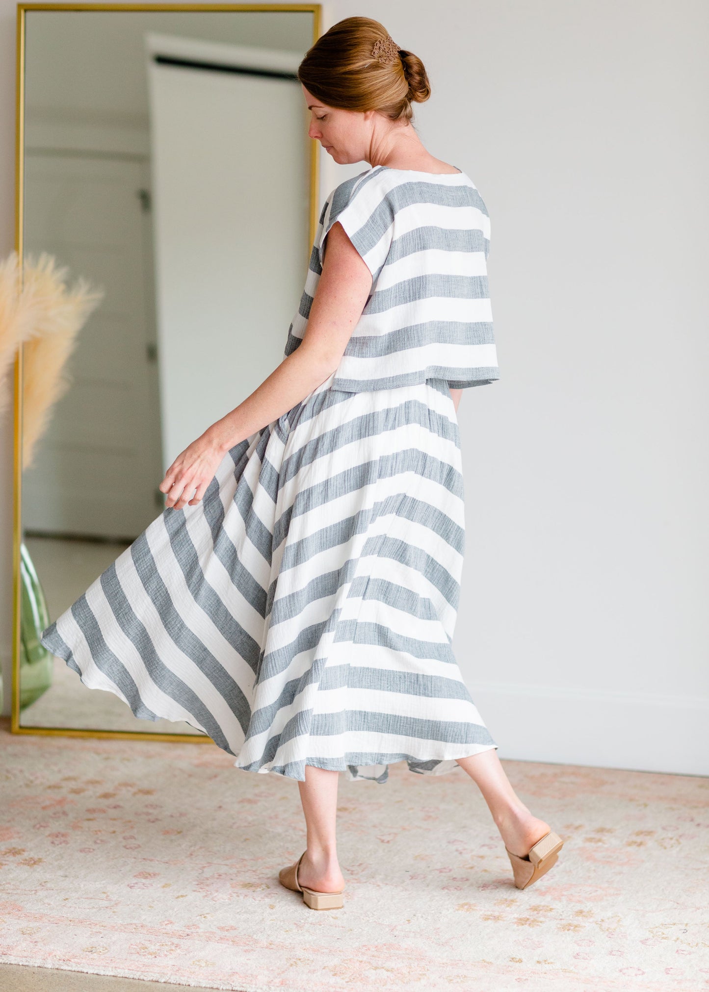 Blue & White Striped Top + Skirt Shirt Grade & Gather