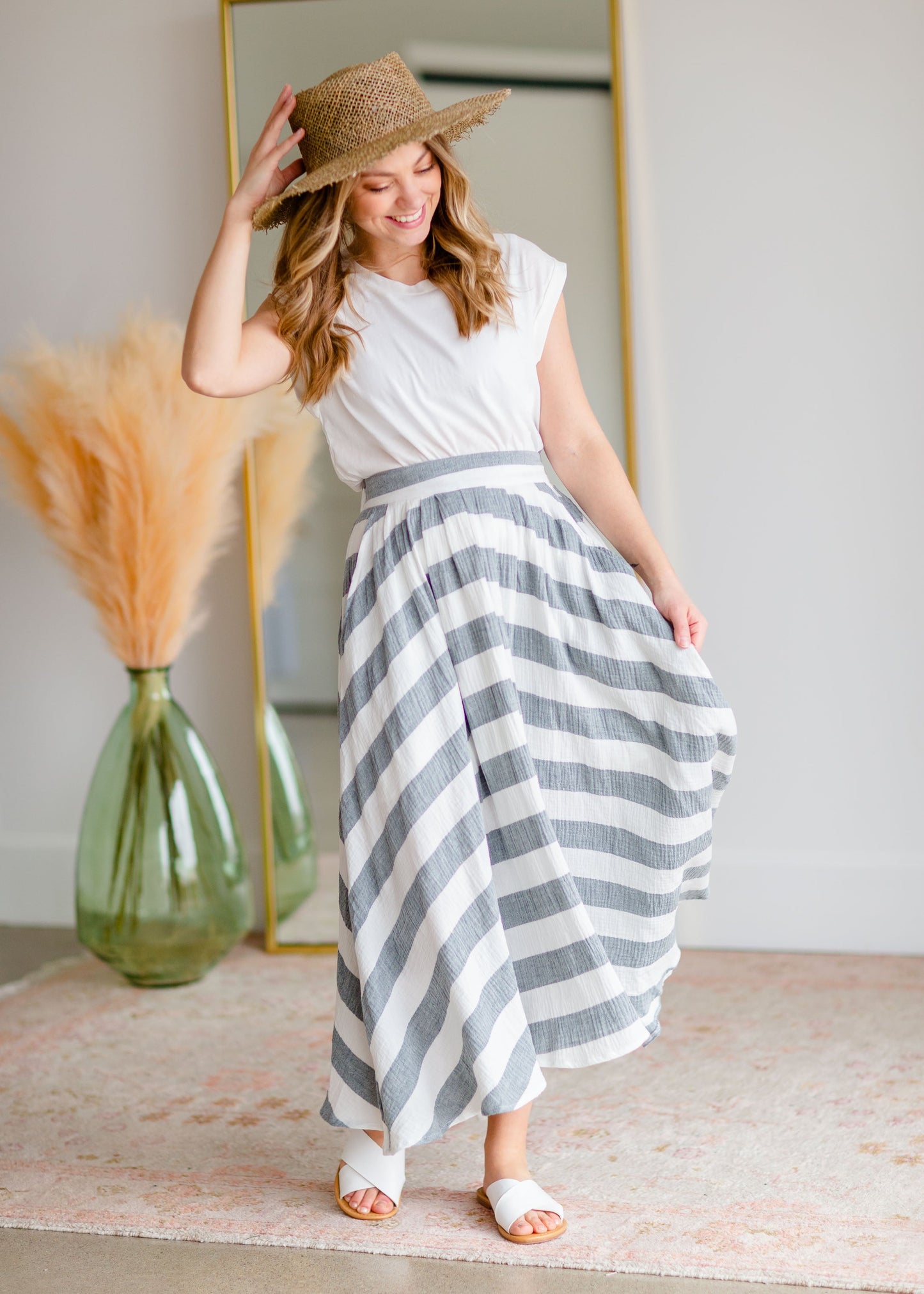 Blue & White Striped Top + Skirt Shirt Grade & Gather