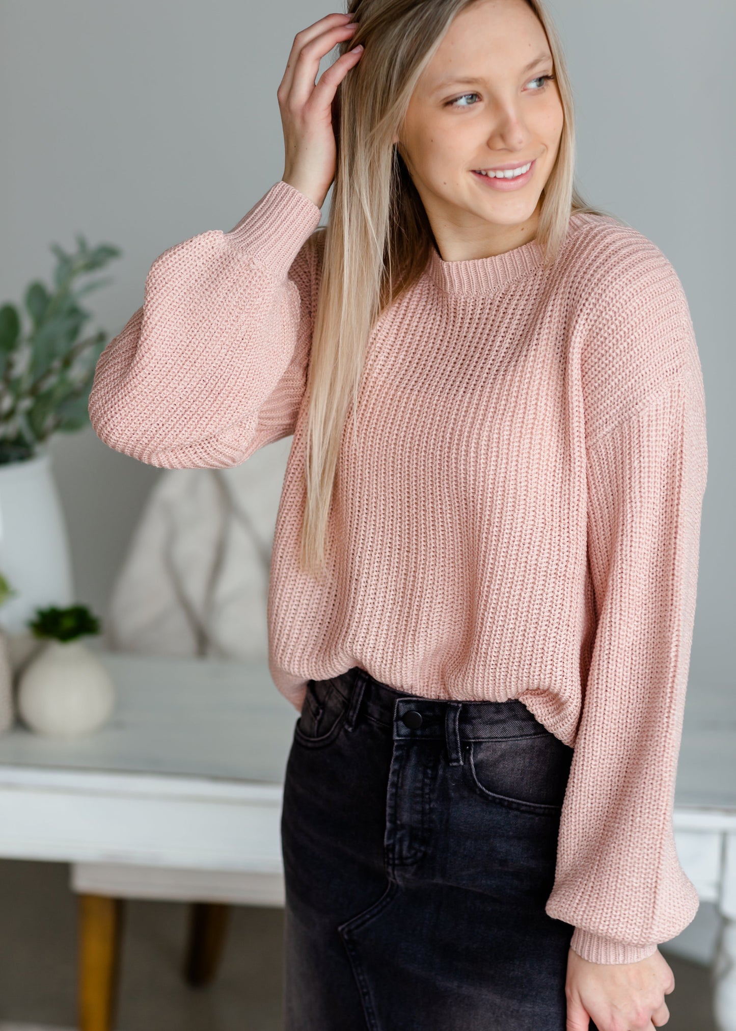 Blush Puff Sleeve Sweater Tops