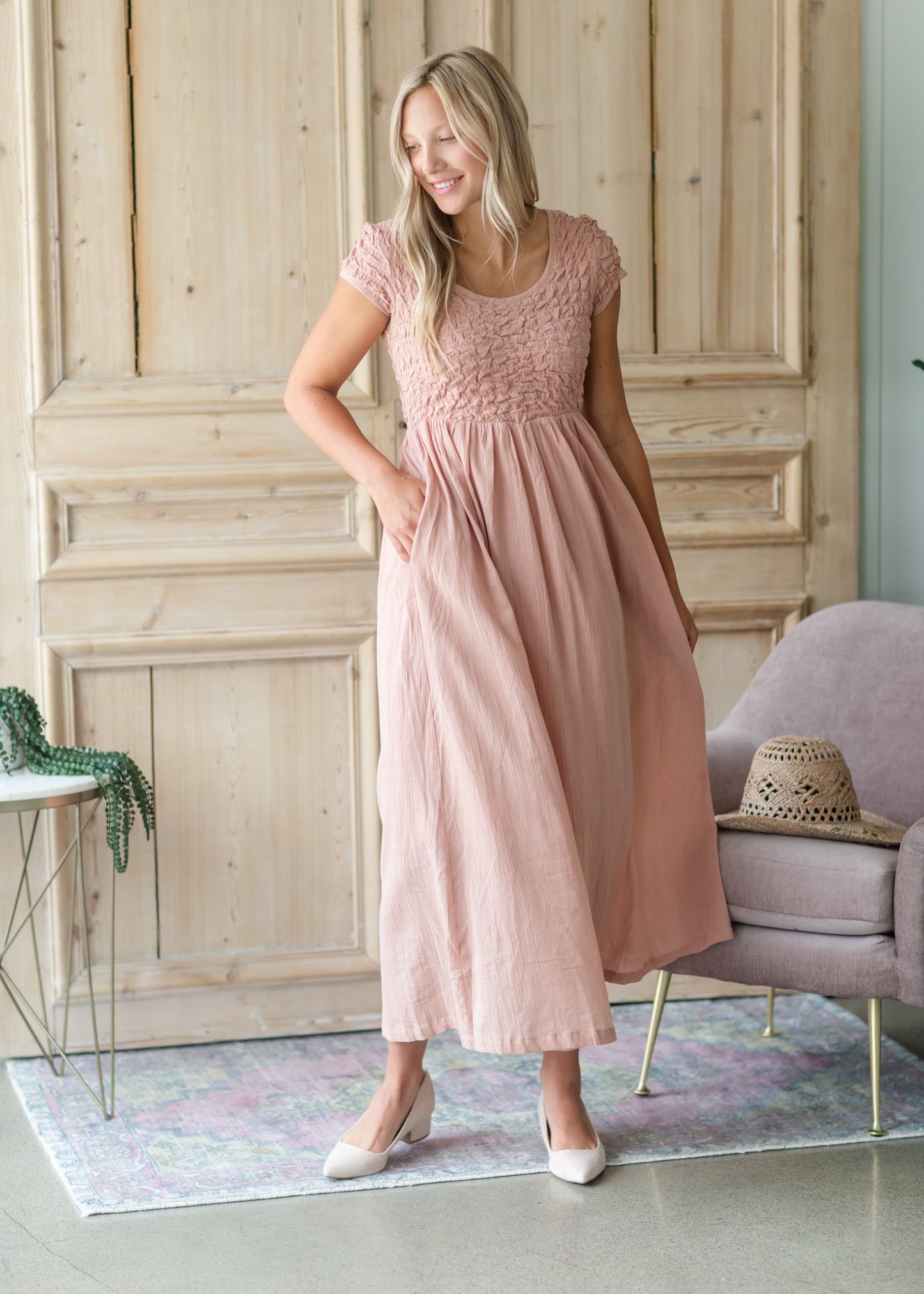 Blush Textured Smocked Baby Doll Maxi Dress - FINAL SALE Dresses