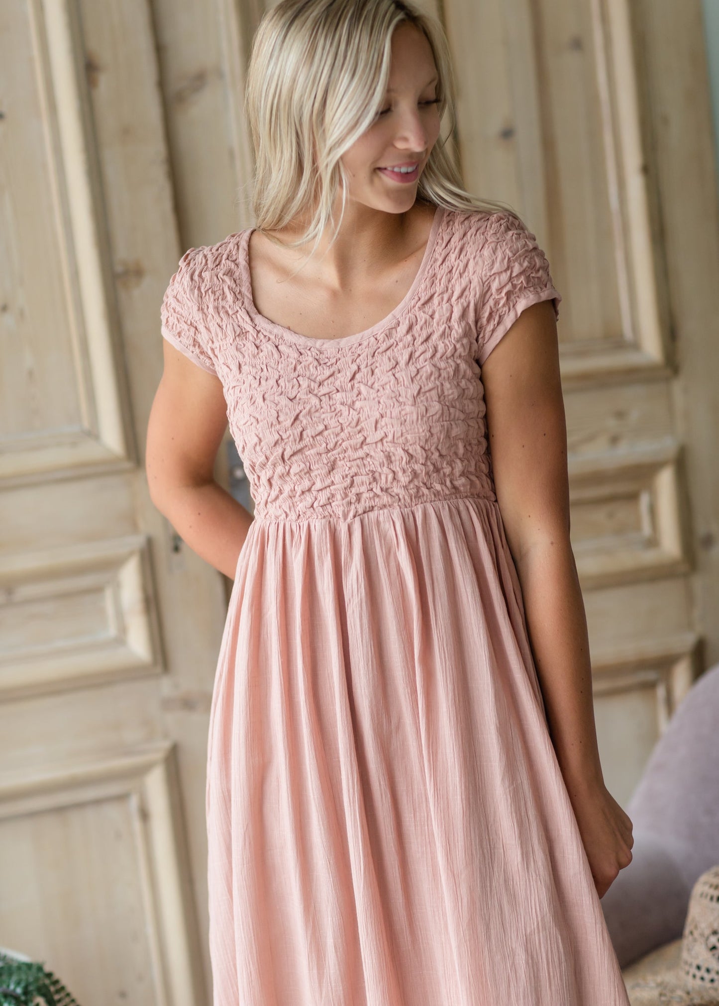 Blush Textured Smocked Baby Doll Maxi Dress - FINAL SALE Dresses