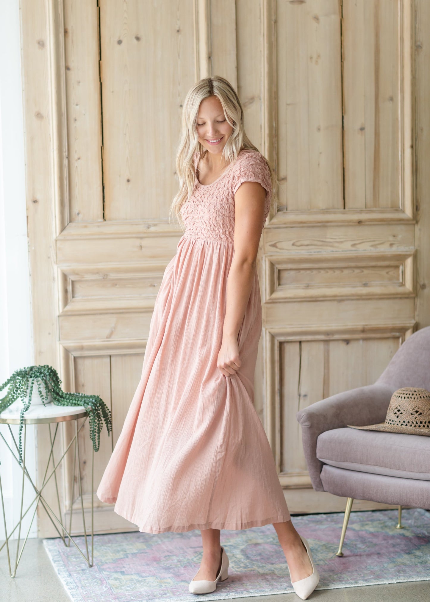 Blush Textured Smocked Baby Doll Maxi Dress - FINAL SALE Dresses