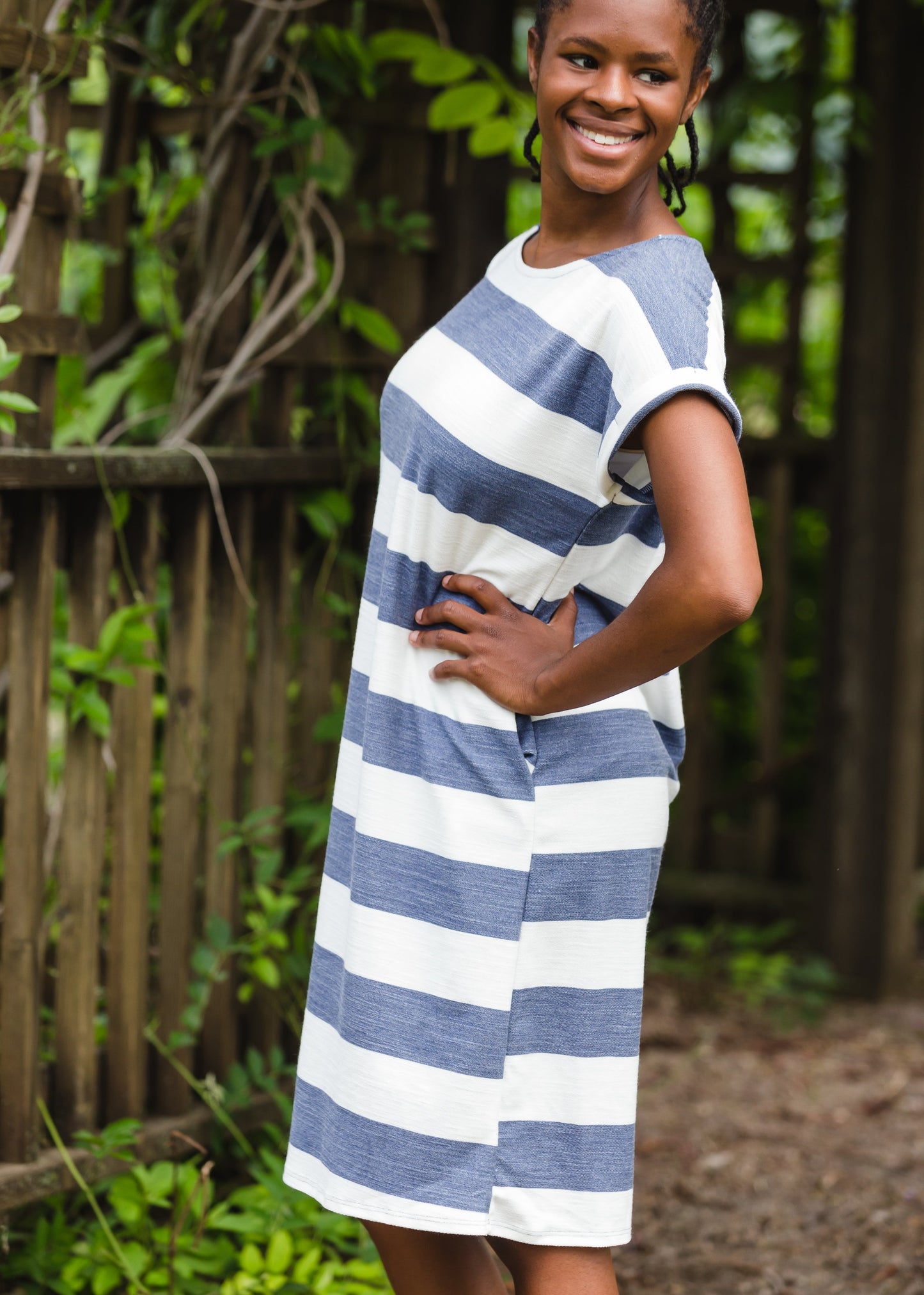 Bold Navy Stripe French Terry Midi Dress - FINAL SALE Dresses