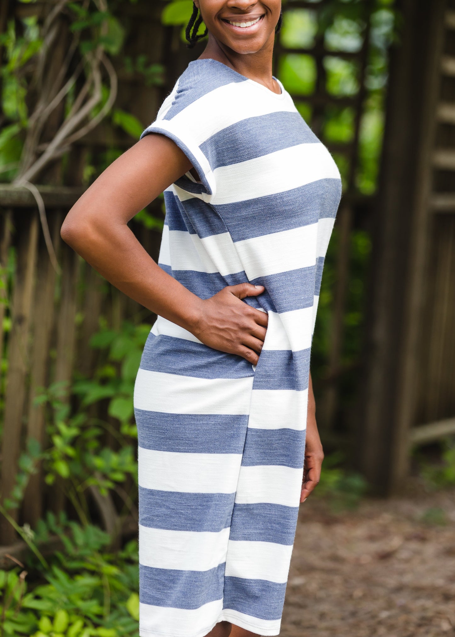 Bold Navy Stripe French Terry Midi Dress - FINAL SALE Dresses