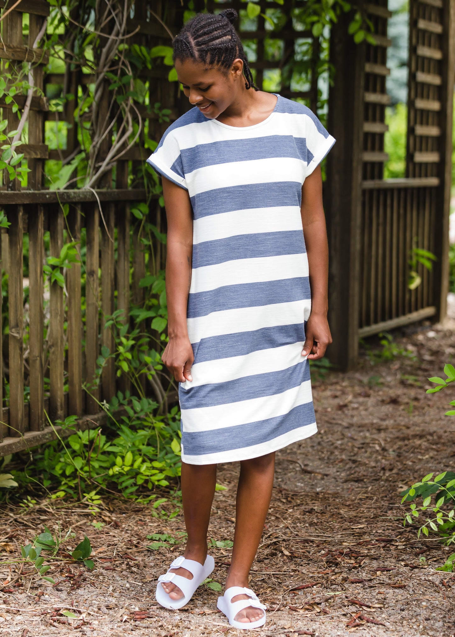 Bold Navy Stripe French Terry Midi Dress - FINAL SALE Dresses