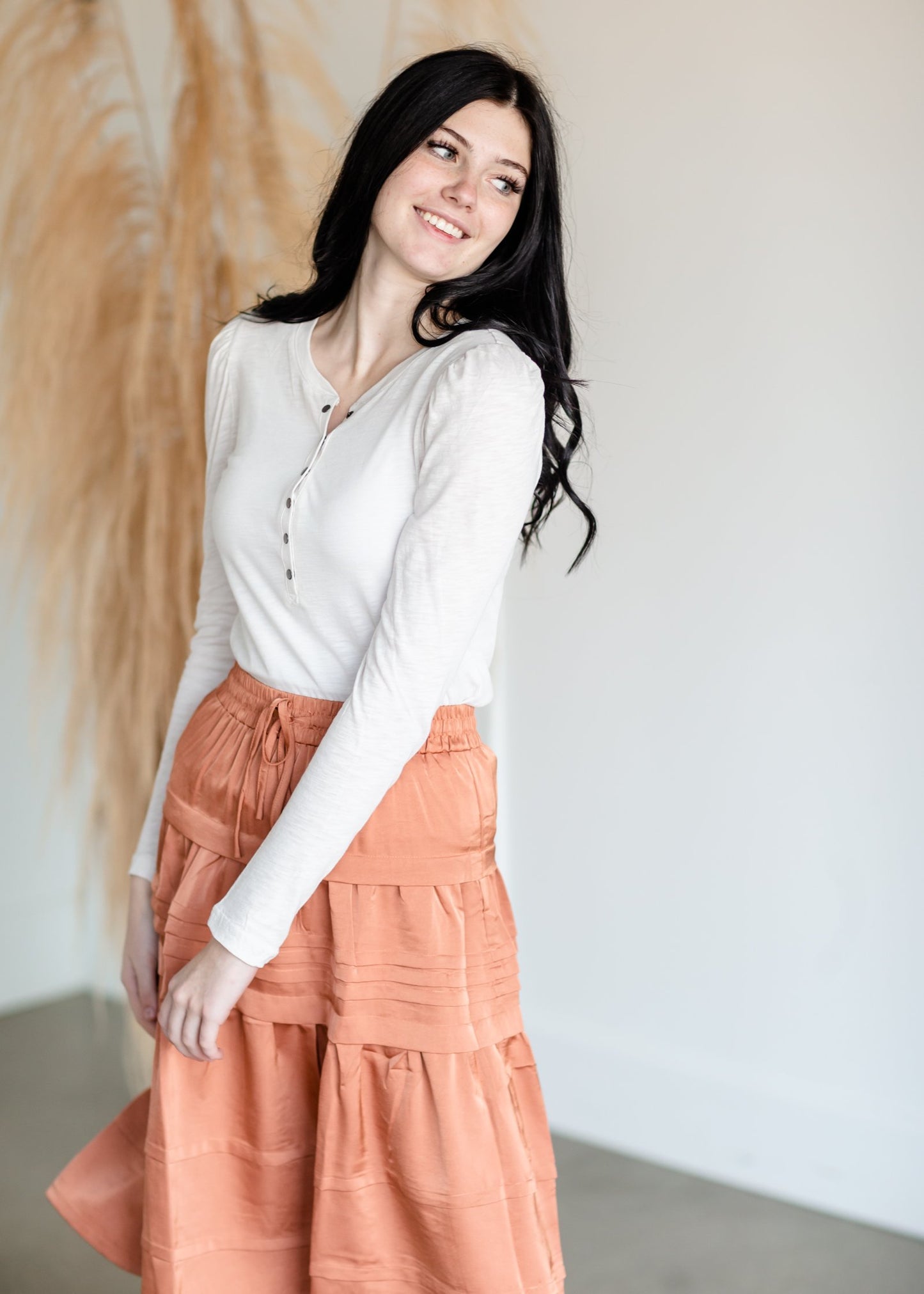 Brushed Slub Henley Puff Shoulder Long Sleeve Top Tops Z Supply