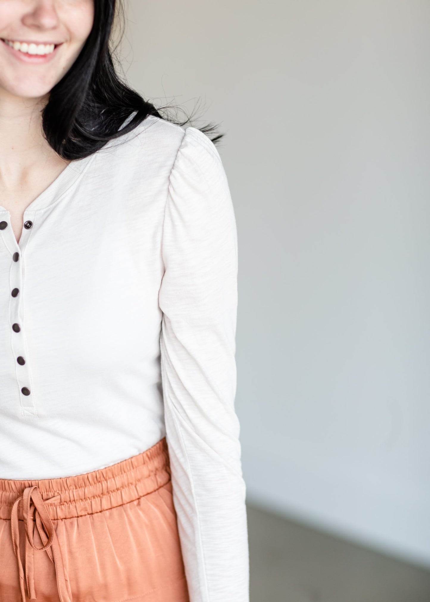 Brushed Slub Henley Puff Shoulder Long Sleeve Top Tops Z Supply