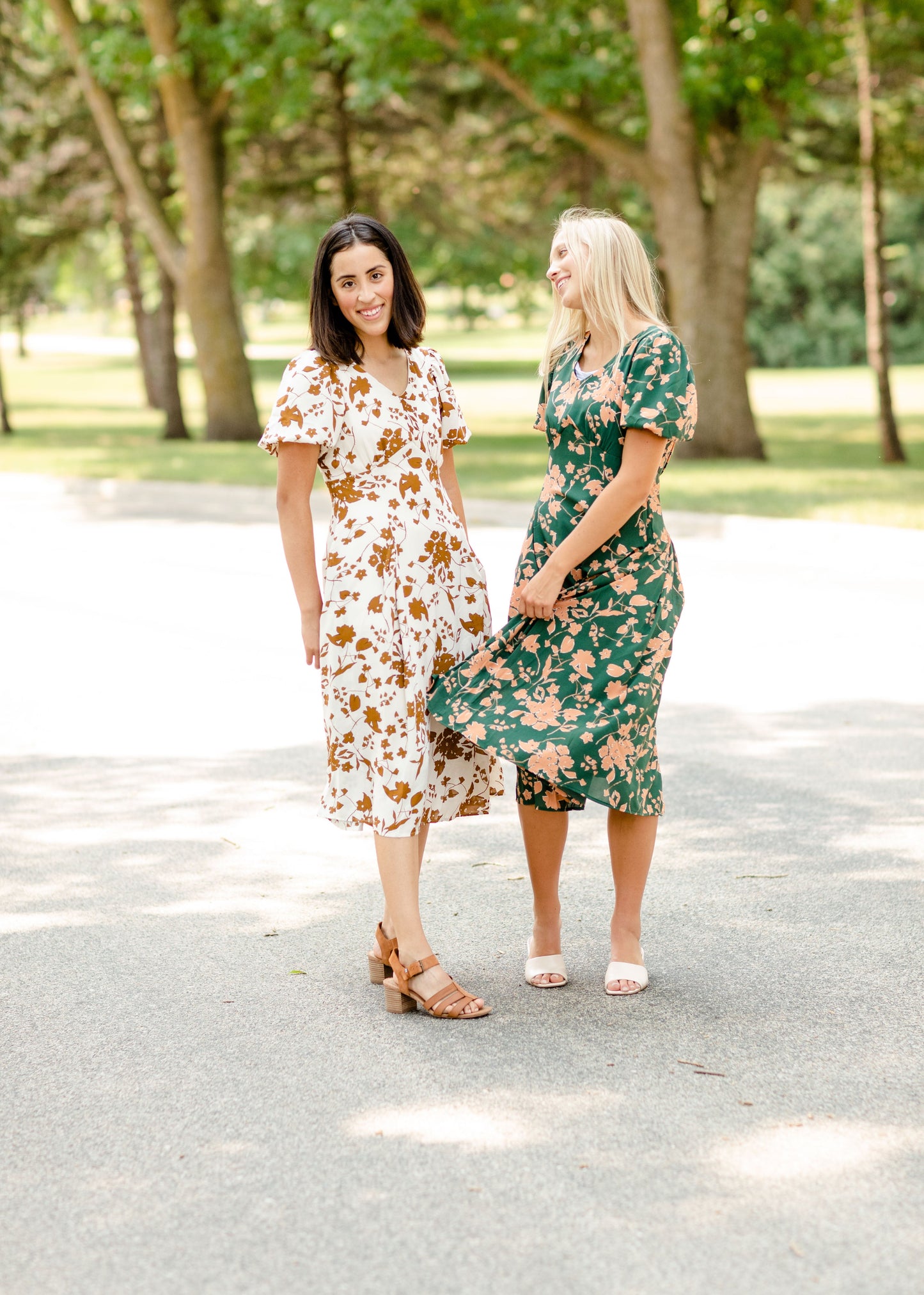 Bubble Sleeve V-Neck Midi Dress-FINAL SALE Dresses