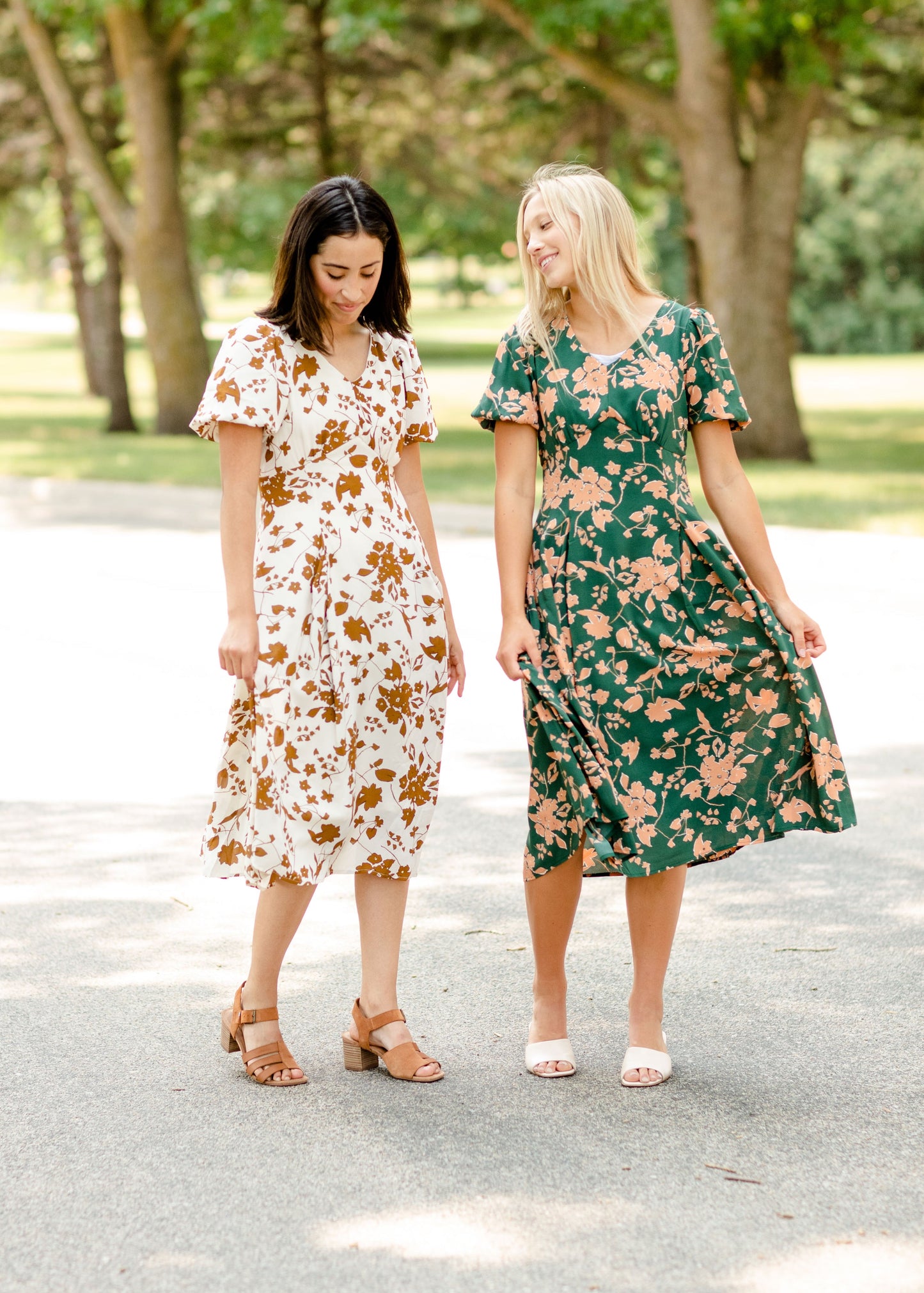 Bubble Sleeve V-Neck Midi Dress-FINAL SALE Dresses