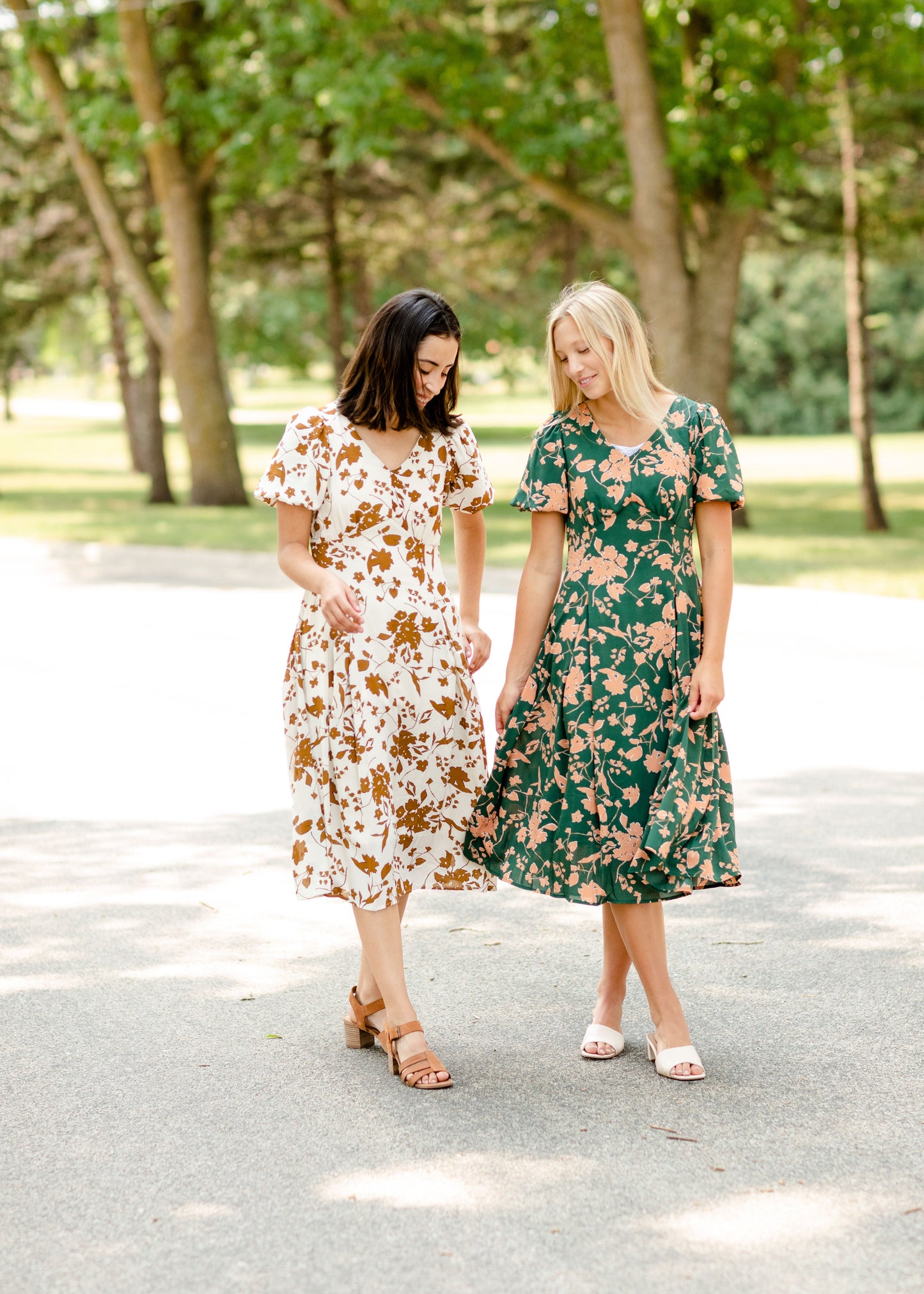 Bubble Sleeve V-Neck Midi Dress-FINAL SALE Dresses
