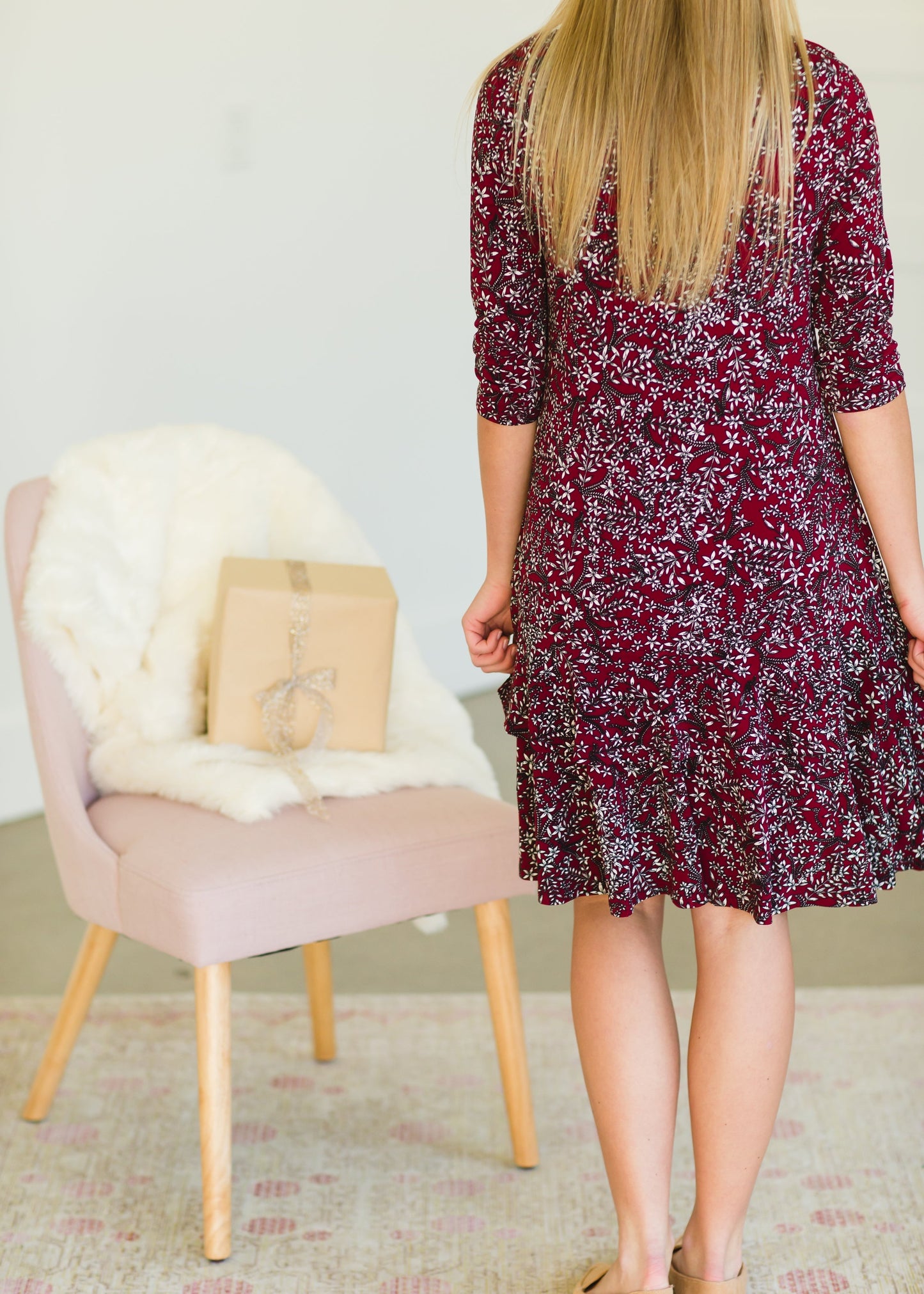 Burgundy Printed Ruffle Midi Dress - FINAL SALE Dresses