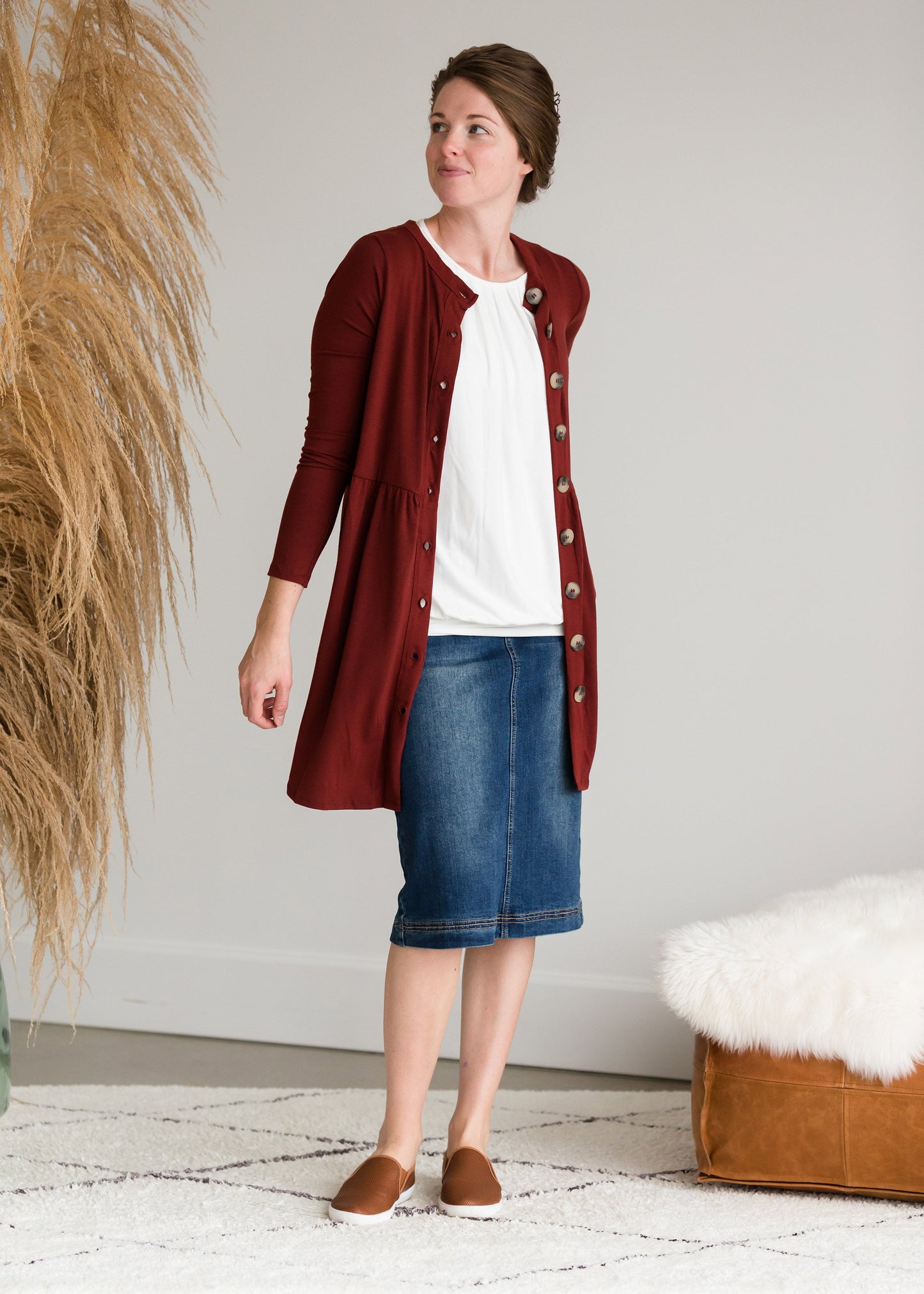 Button Front Shirred Waist Cardigan - FINAL SALE Layering Essentials