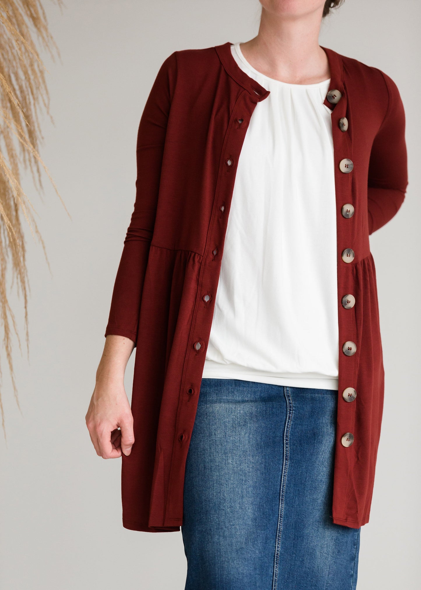 Button Front Shirred Waist Cardigan - FINAL SALE Layering Essentials