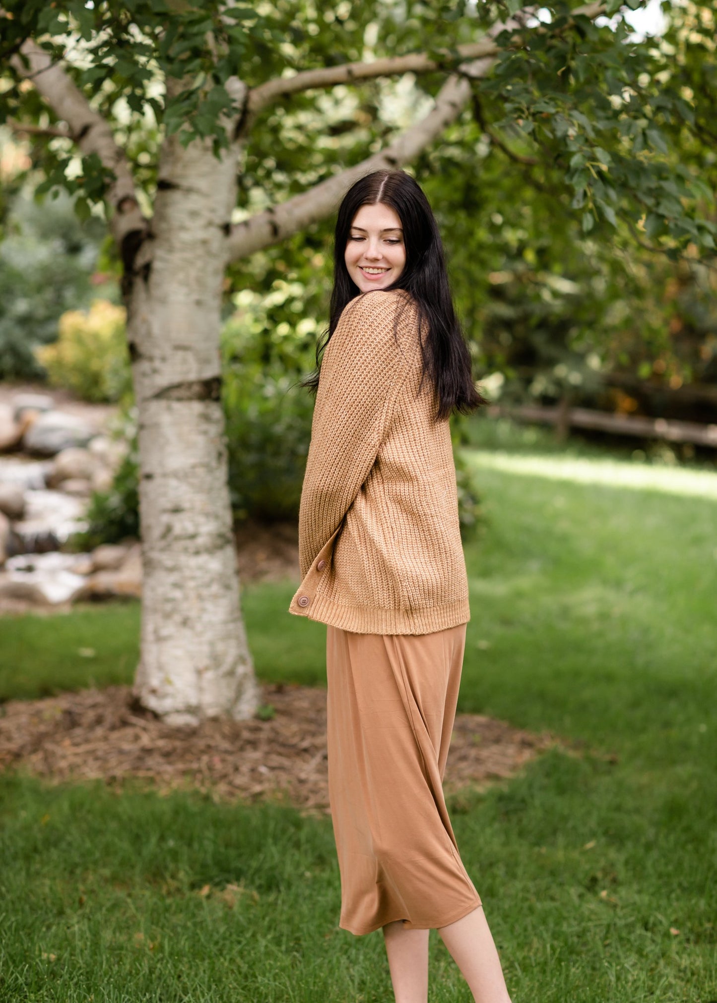 Button Front V-Neck Raglan Long Sleeve Heavy Cardigan Tops Staccato