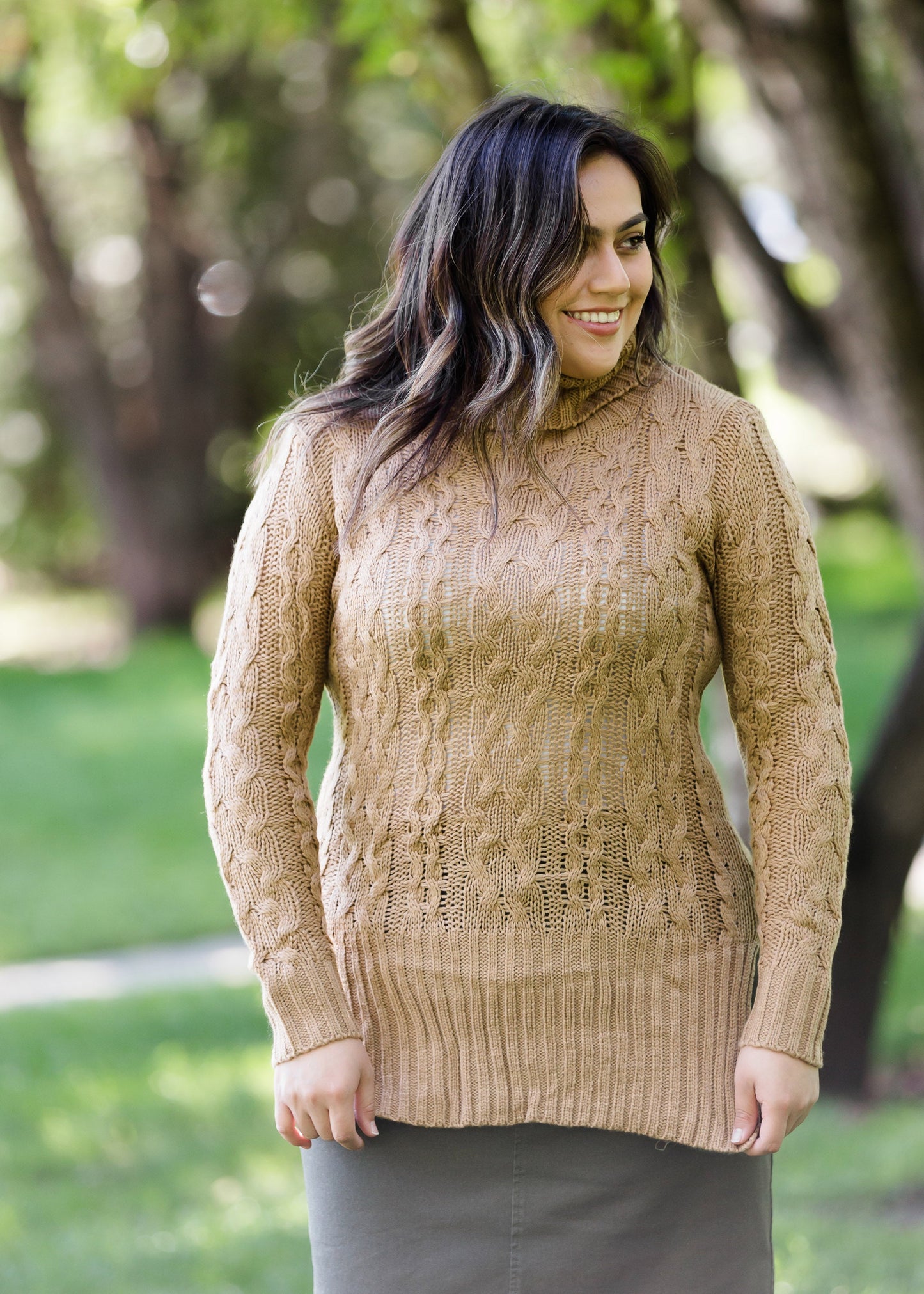 women's cable knit taupe or plum sweater