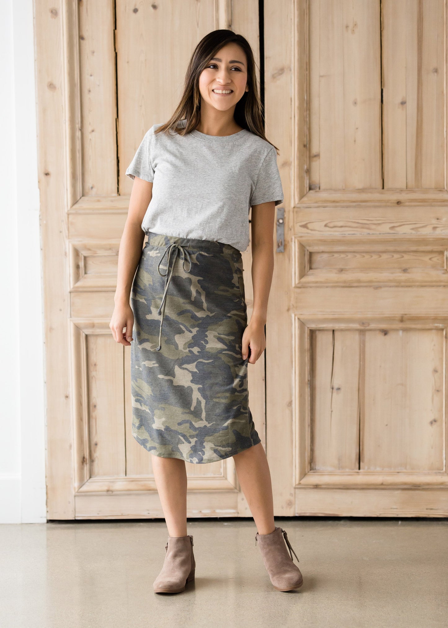Camo Print Drawstring Midi Skirt - FINAL SALE Skirts