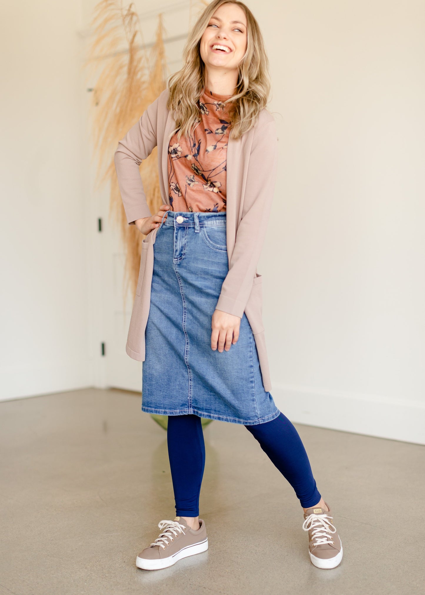 Carly Classic Light Denim Midi Skirt Skirts Inherit