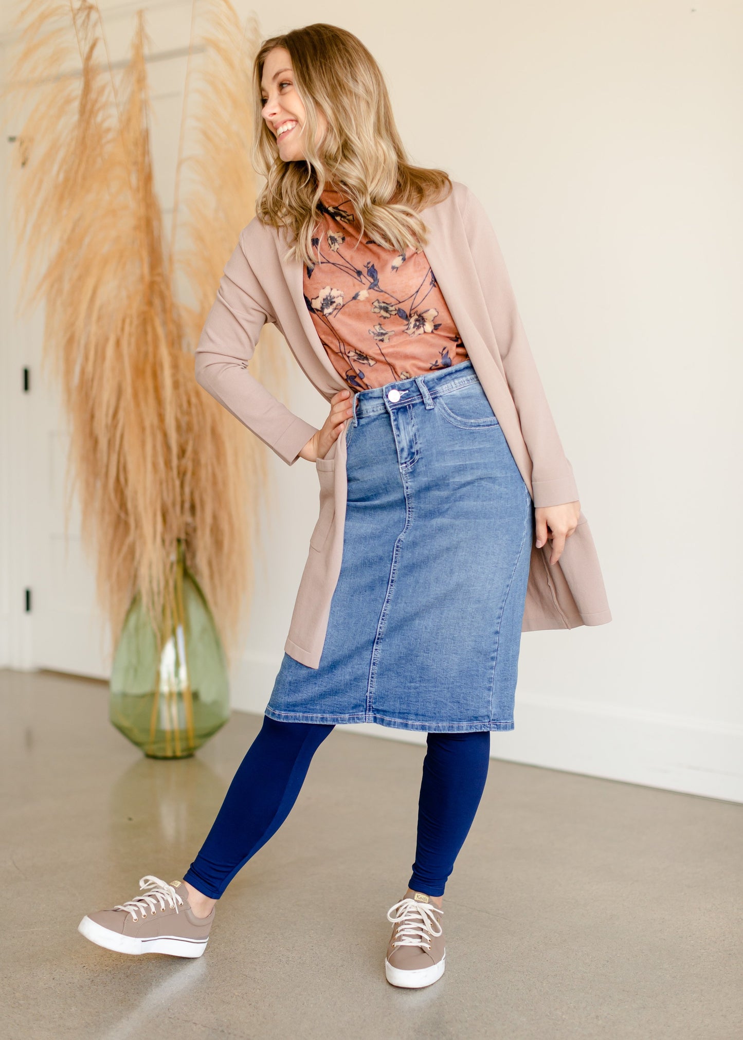Carly Classic Light Denim Midi Skirt Skirts Inherit