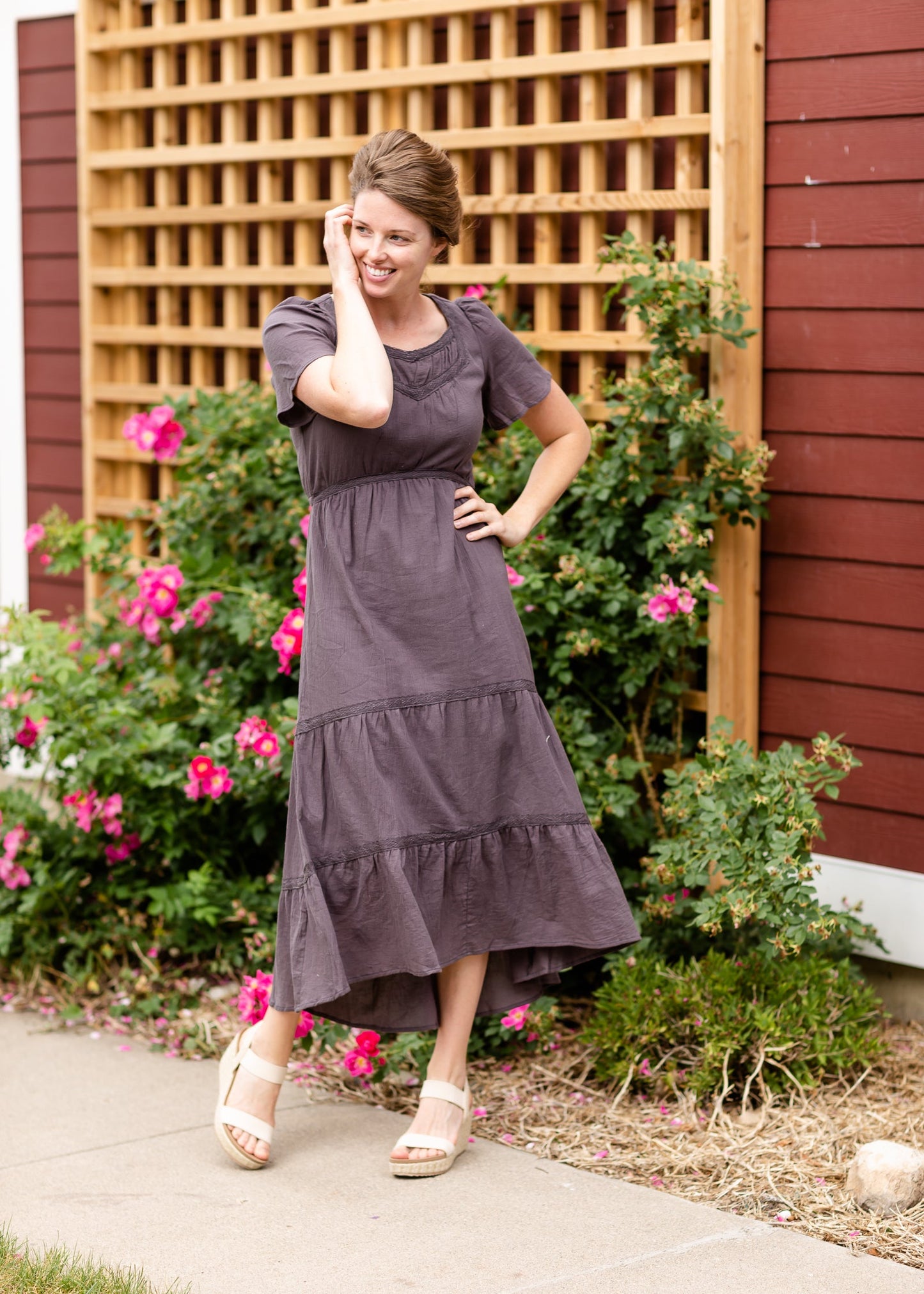 Charcoal Contrast Ruffled Detail Maxi Dress - FINAL SALE Dresses