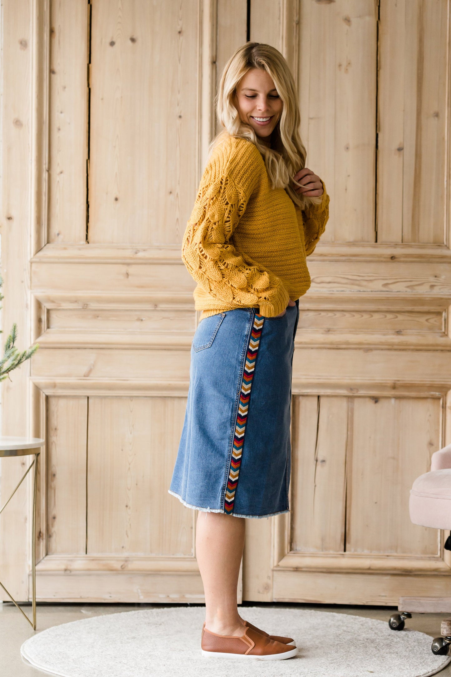 Chevron Detail Raw Hem Midi Skirt - FINAL SALE Skirts