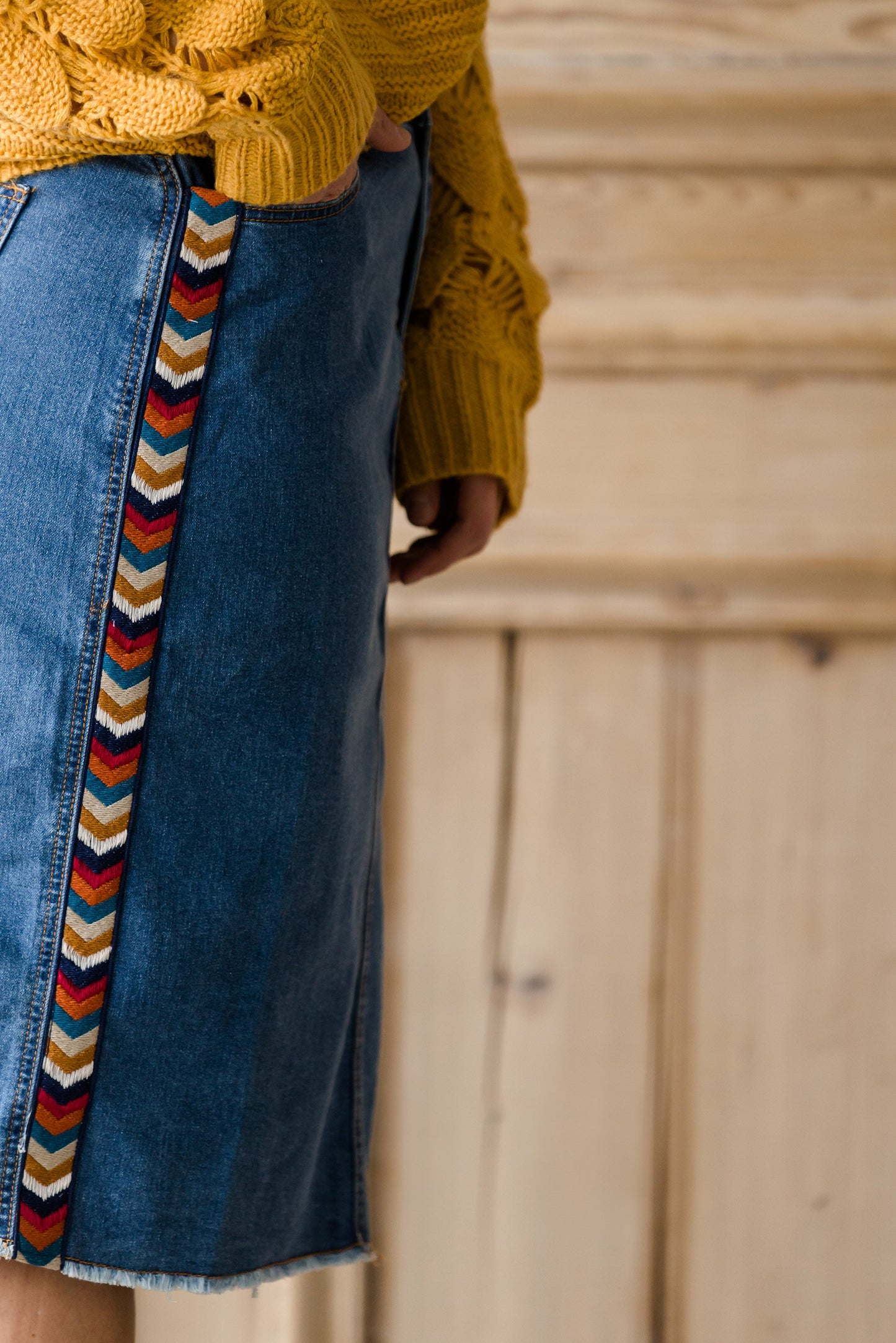Chevron Detail Raw Hem Midi Skirt - FINAL SALE Skirts